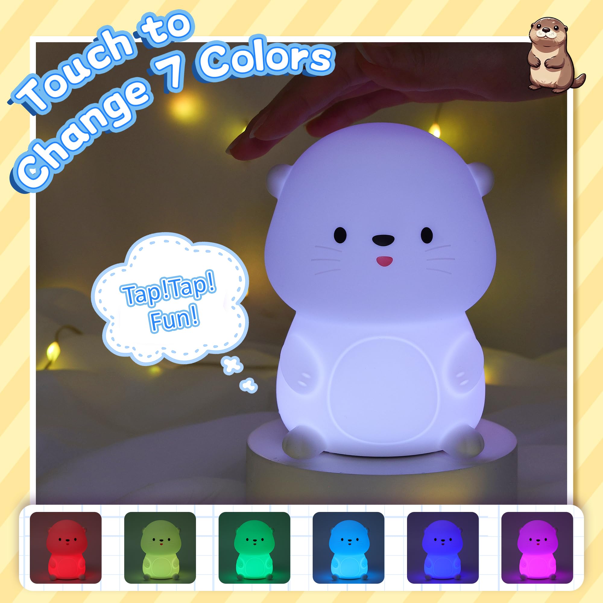 Attivolife Otter Night Light For Kids  Cute Sea Otter Silicone Lamp  Protable Nursery Table Lamp With 7 Color & Dimmable & Timer  Toddler Room Decor Gifts For Baby Children Teen Birthday Christmas