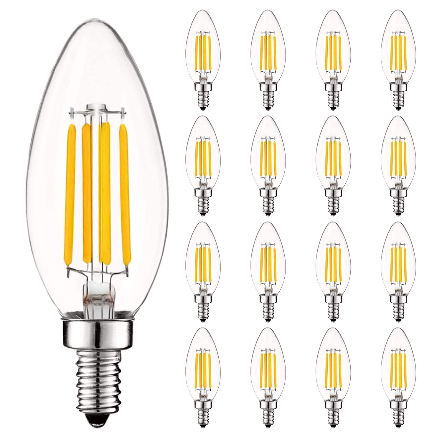LUXRITE Candelabra LED Bulb 5W 550 Lumens Dimmable Clear Glass E12 Base 3500K Natural White 16 Pack