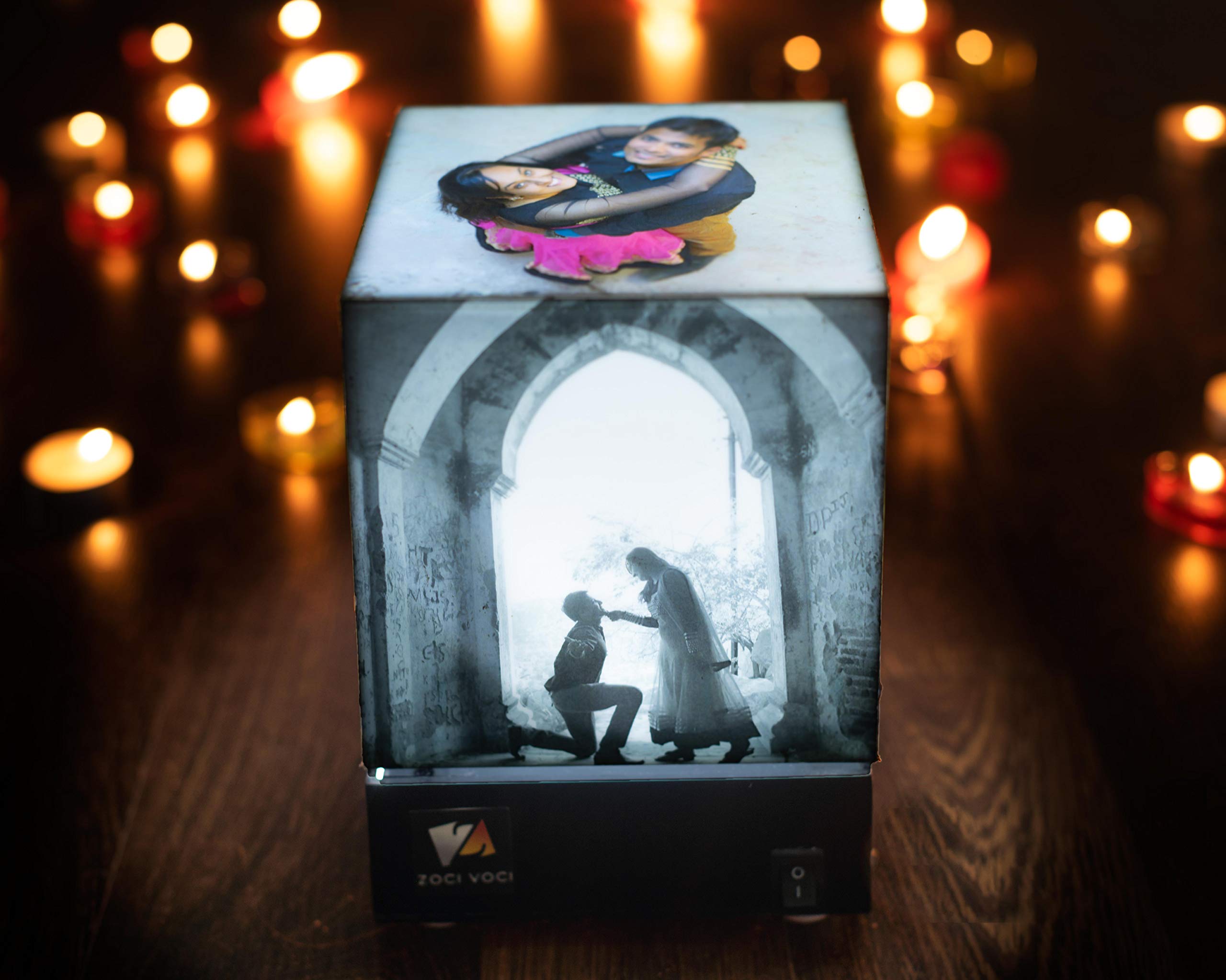 ZOCI VOCI Acrylic Nostalgia- Rotating Photo LED Lamp | Anniversary Gift For Wife/Husband, Pink