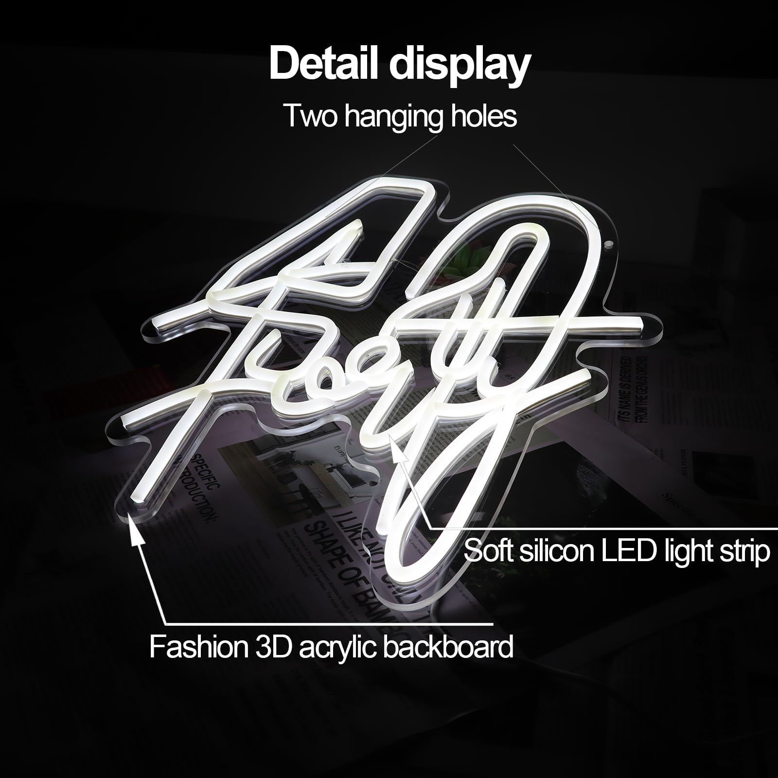 Jesalah White Neon Sign - 40th Birthday Gift LED Night Light, 13.78"x12.99", USB, Ideal for Women, Weddings, Engagements, and Parties