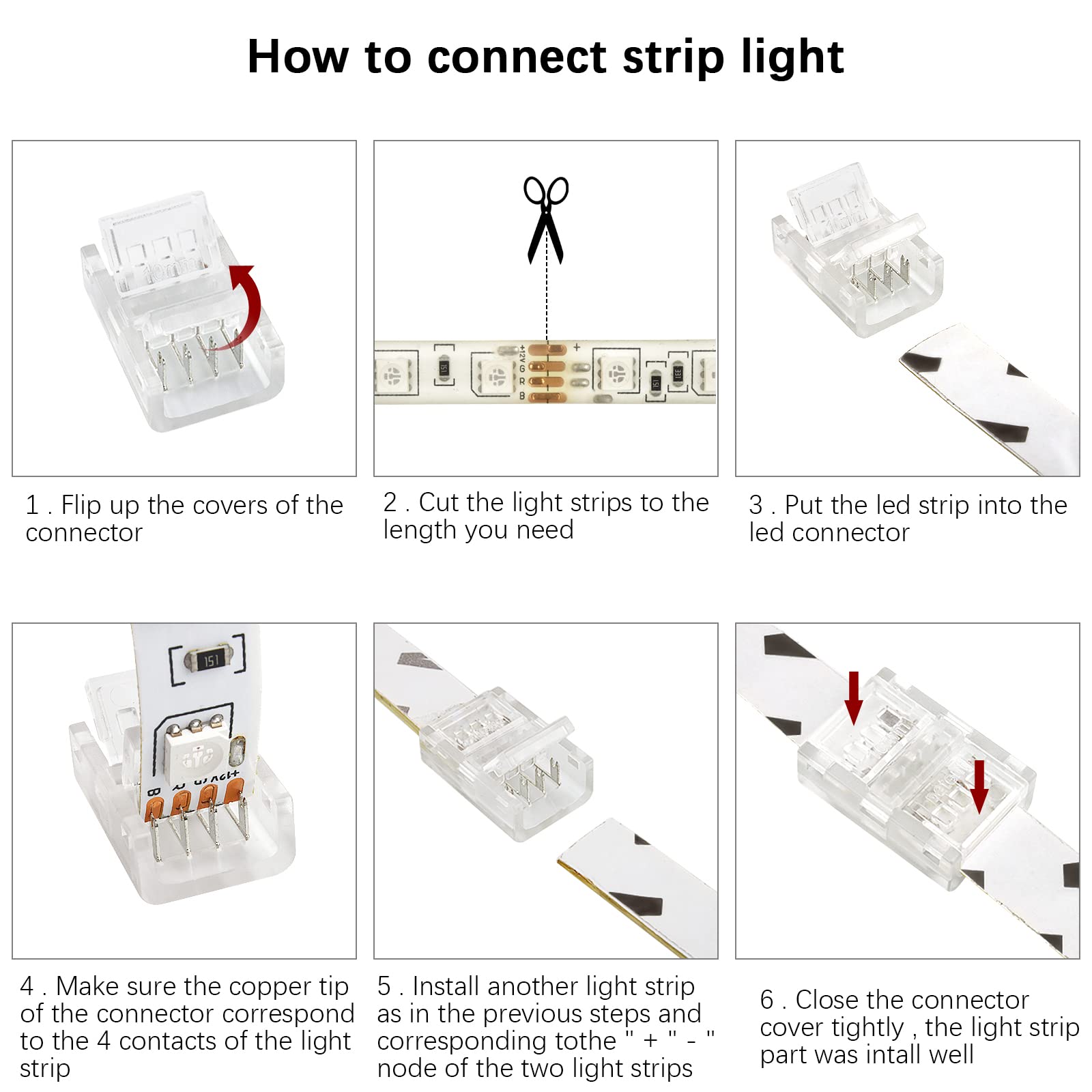 Rgbzone 10 Pcs 4 Pin Led Connector, Strip To Strip Rgb Connector For 10Mm Waterproof Or Non-Waterproof Smd 5050/3528 Rgb Led Str