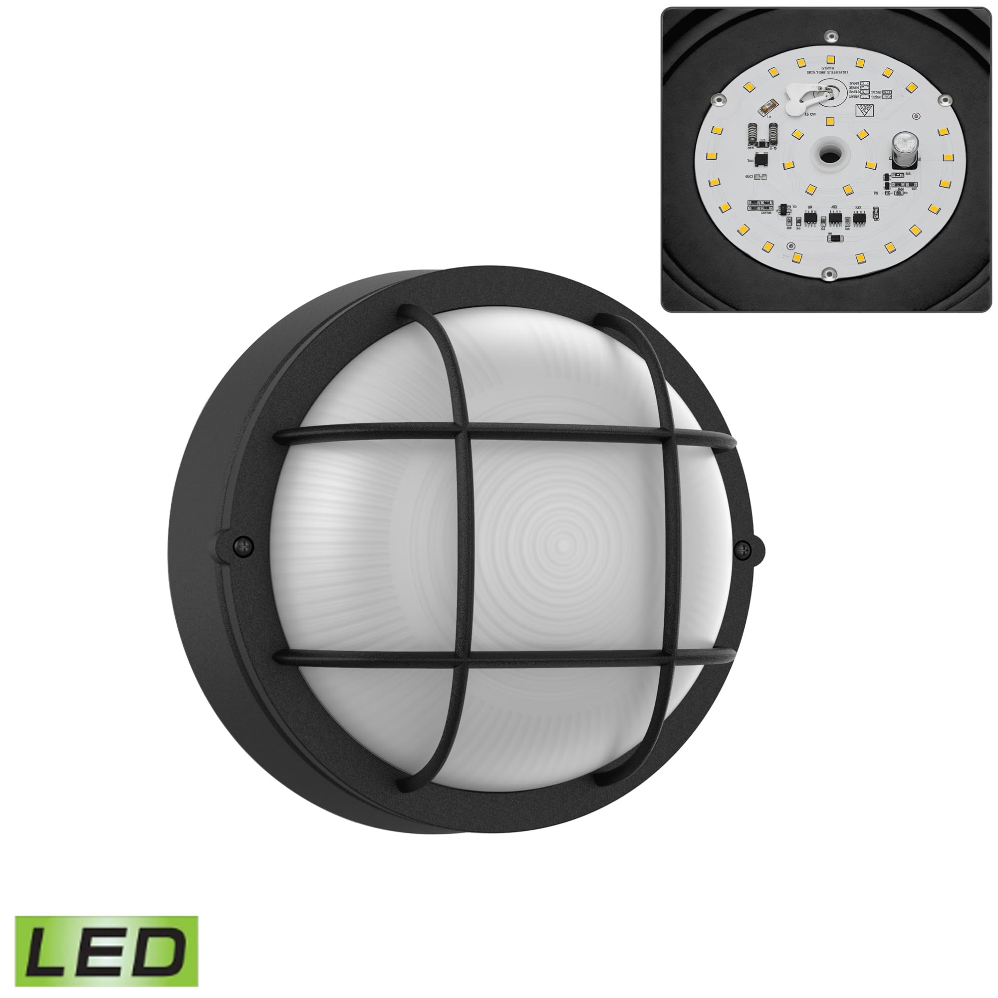 Faymart Lighting 8 Nautical Outdoor Light-Black Round Bulkhead Led Lights Sauna Light Fixture Outdoor 8 Nautical Bulkhead Light 3000K 1500Lm 15W Led Outside Wall Lights