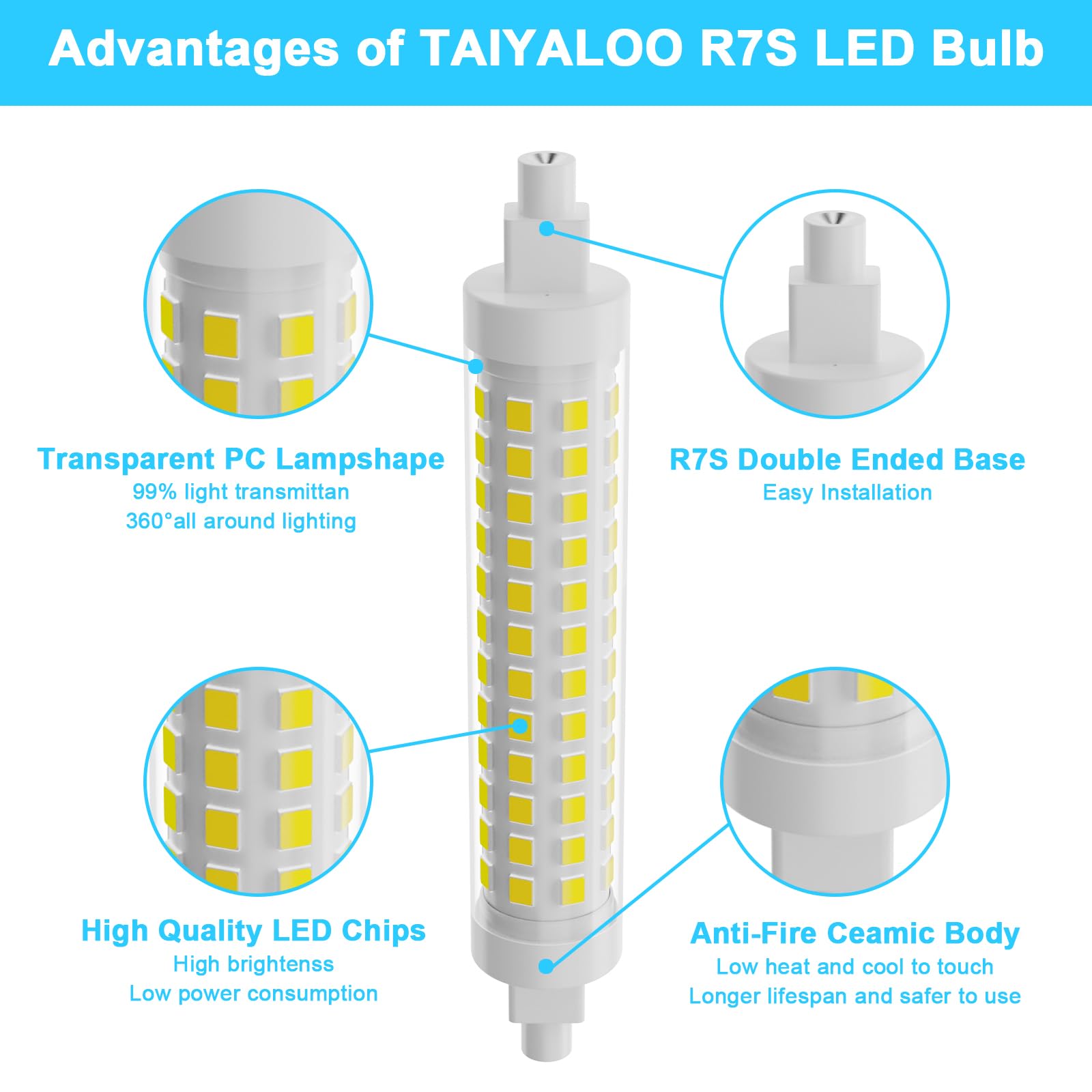 Taiyaloo R7S Led Bulb 118Mm 100W T3 Halogen Bulb Equivalent Dimmable J Type Linear Double Ended Floodlight Bulbs For Work,Securi