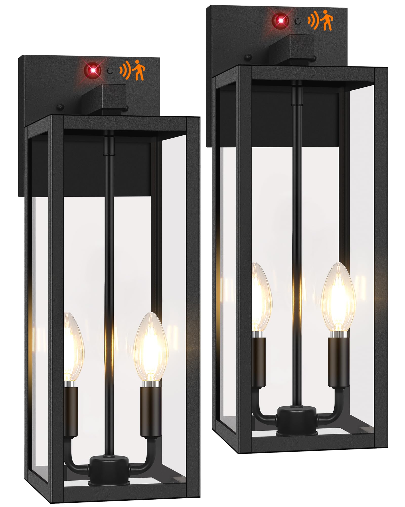 2-Pack Upgraded Motion Sensor Outdoor Wall Lights, 18    Large Dusk To Dawn Porch Lights Outdoor Wall Sconce Lantern, 3 Lighting