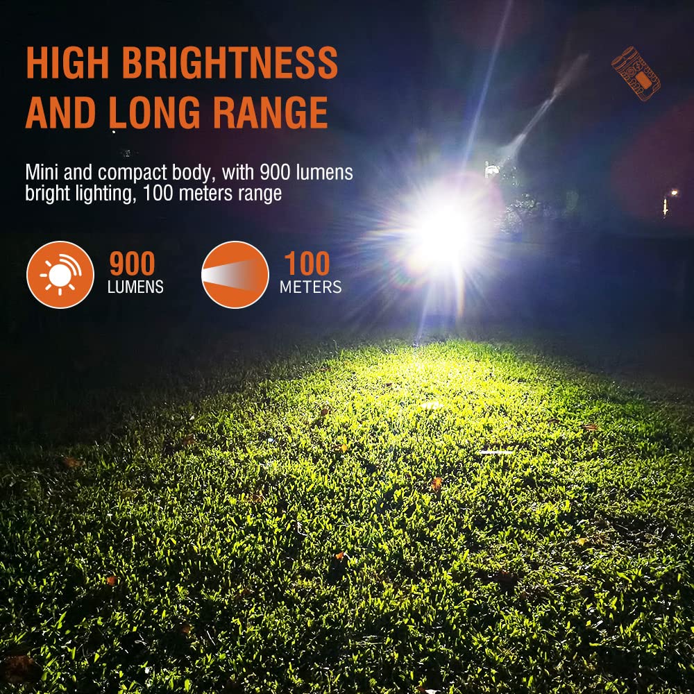 BORUIT V3 EDC Flashlight - 900LM Rechargeable Mini LED Keychain, IP65 Waterproof, Black
