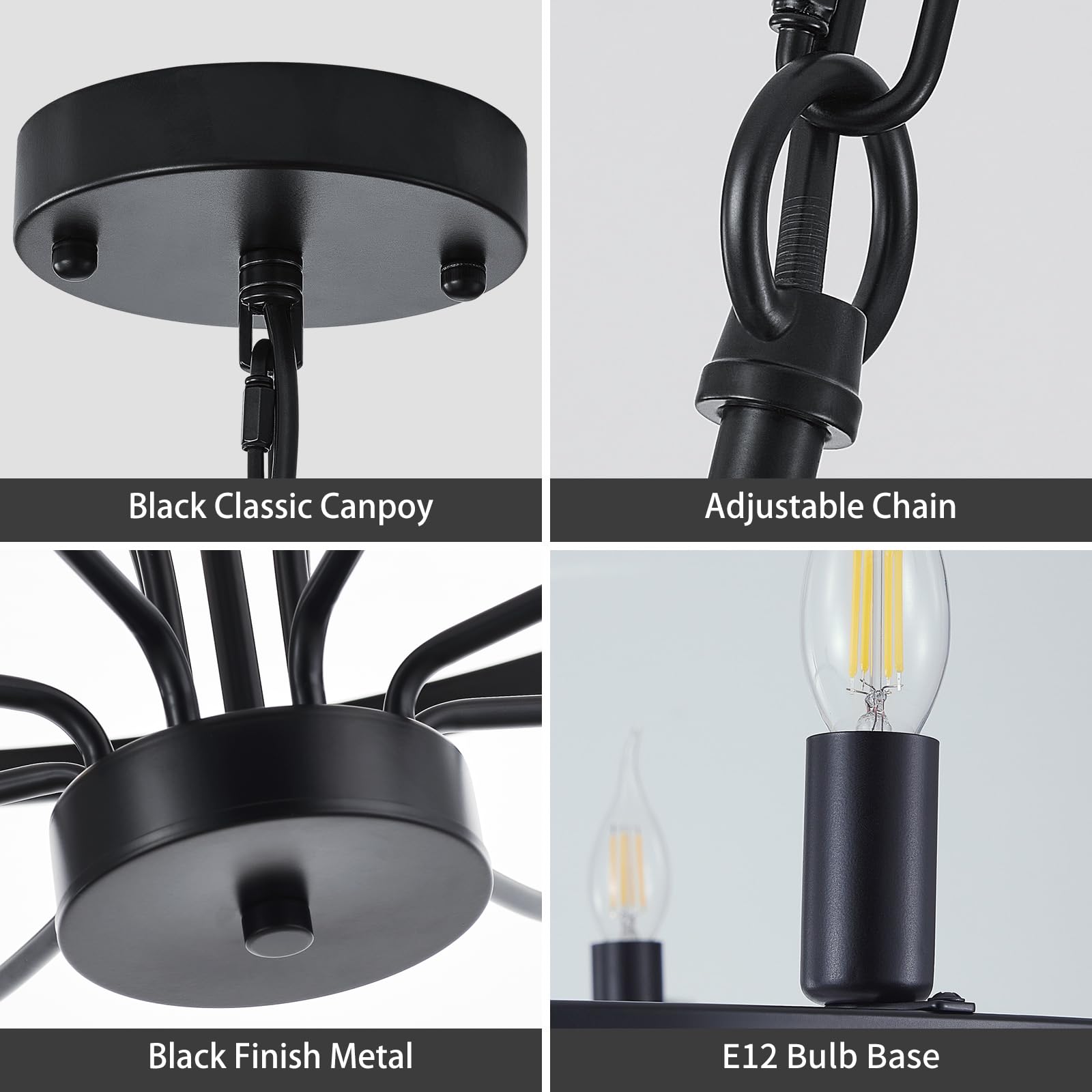 Widluth 33.5'' Industrial Black Chandelier Vintage 12-Lights Rustic Candle Style Chandeliers Light Fixture Retro Farmhouse Black