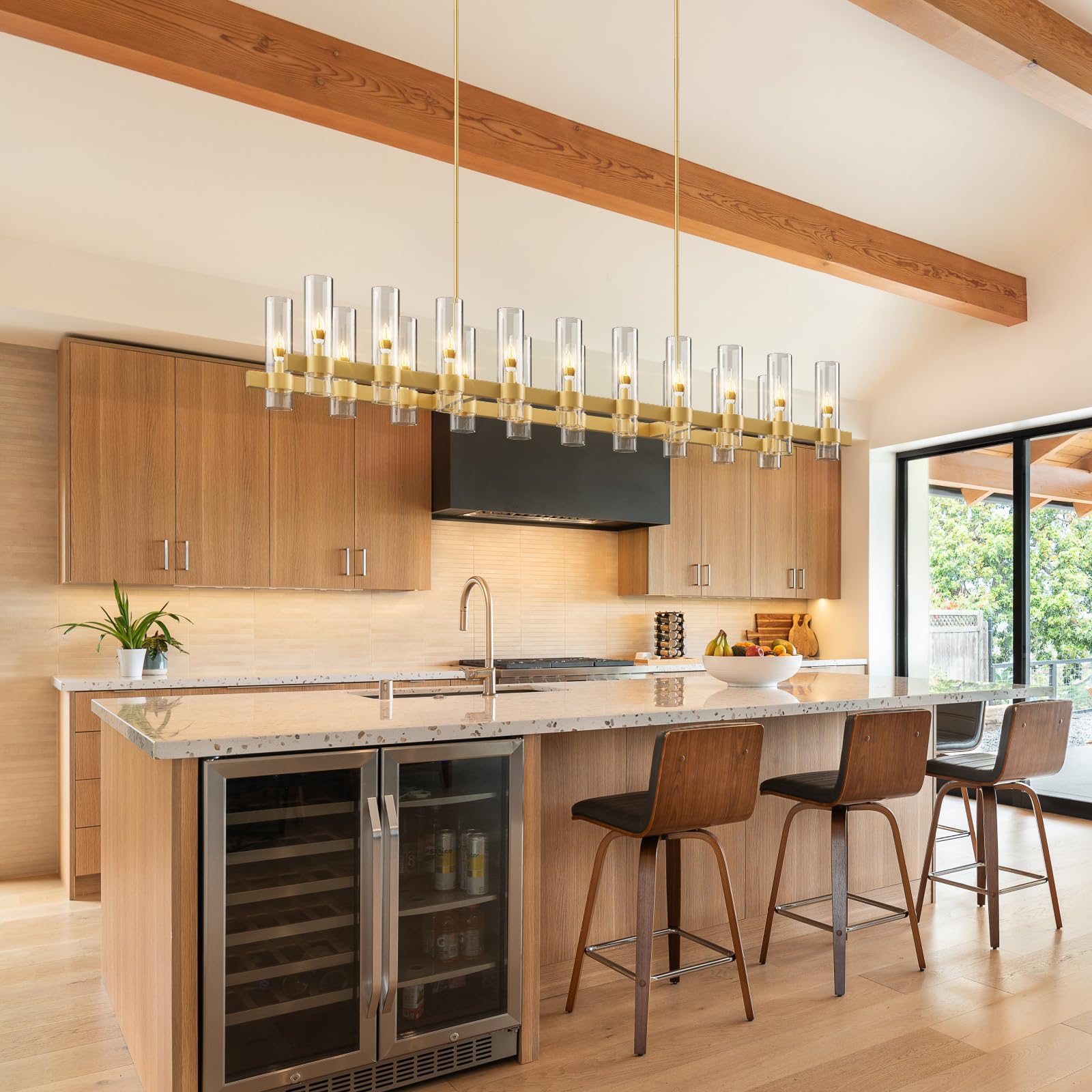 Yiosi Brass Kitchen Island Lighting-20-Light Linear Chandelier, Adjustable 67.7'' Modern Farmhouse Rectangle Pendant Light Fixtu