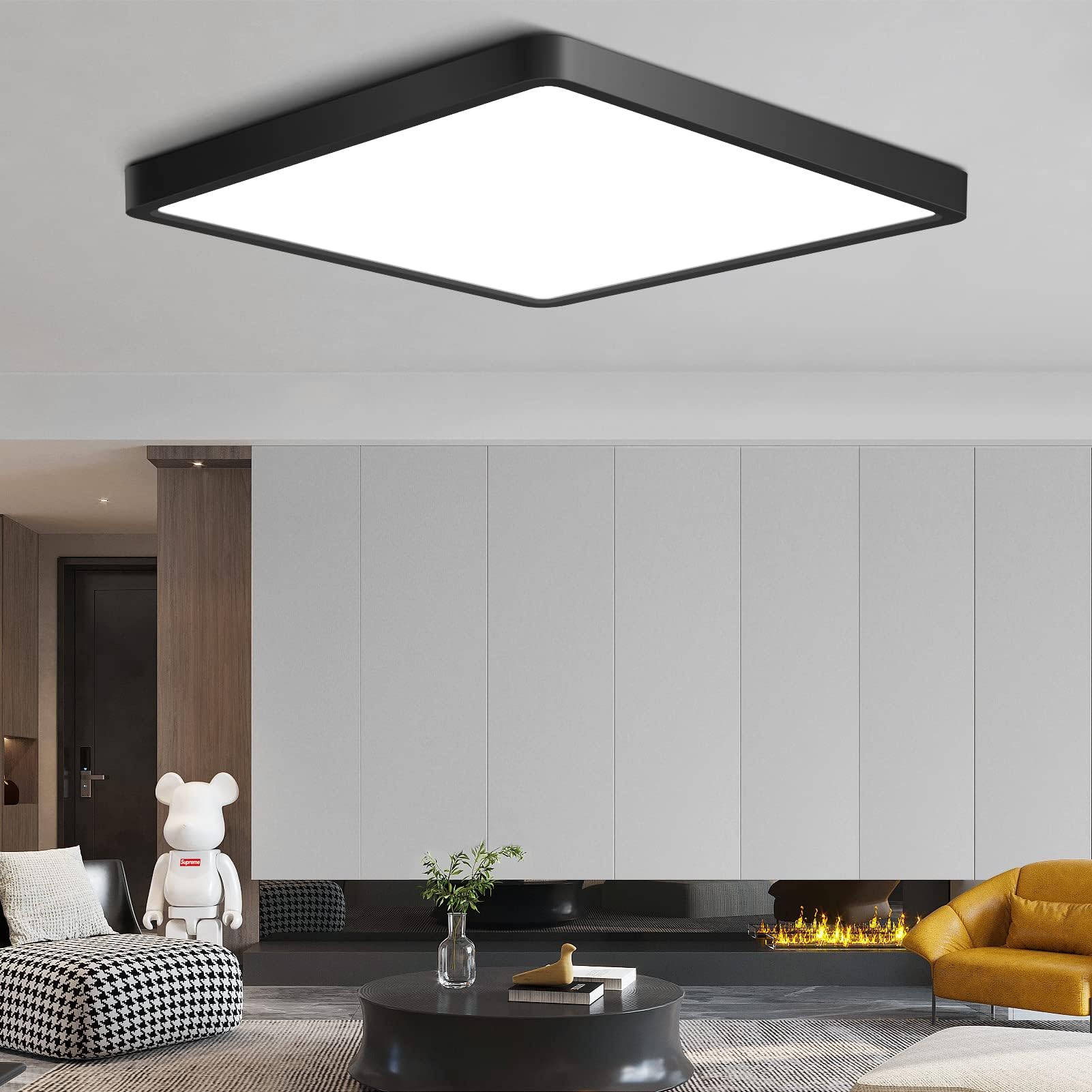 12Inch 24W Square Led Ceiling Light Fixtures Flush Mount  6000K Cold White Led Ceiling Lamp  Surface Mount Modern Ceiling Lights  Black Slim Flat Panel Lighting For Bedroom  Kitchen  Bathroom Etc