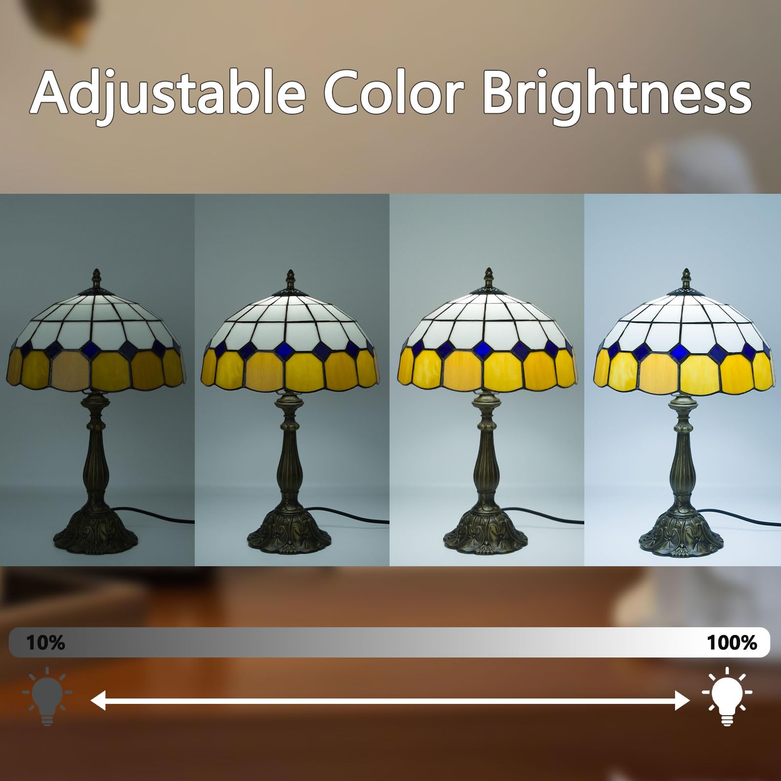 Crefotu 12 Inch Tiffany Table Lamp with Remote Control, Stepless Dimmable, Glass, Beige Plaid, Model CFLPUS-004