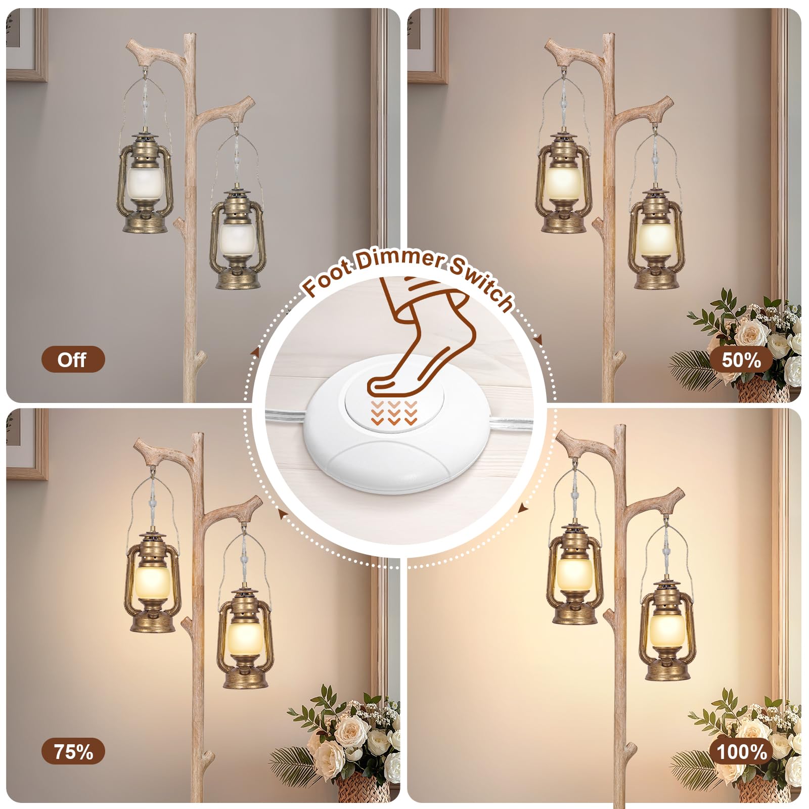 Scenekoy Vintage 68” Tall Floor Lamp, Antique Brass Resin, Dimmable Rustic Light for Living Room & Bedroom, Model SL022-SL