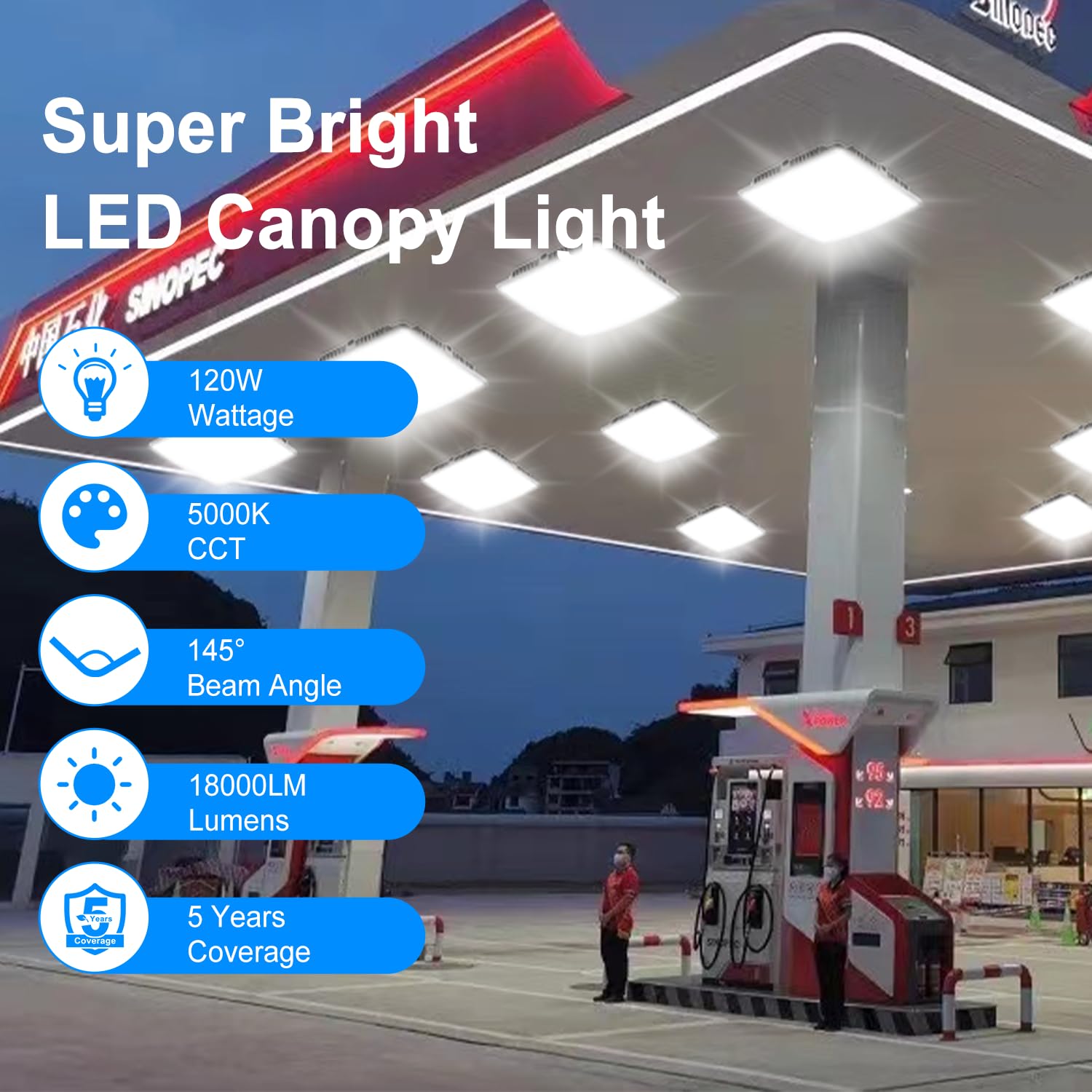 120W Led Canopy Light For Gas Station Light, 18000Lm 0-10V Dimmable 5000K Led Canopy Lights, Ip65 Waterproof Commercial Canopy L