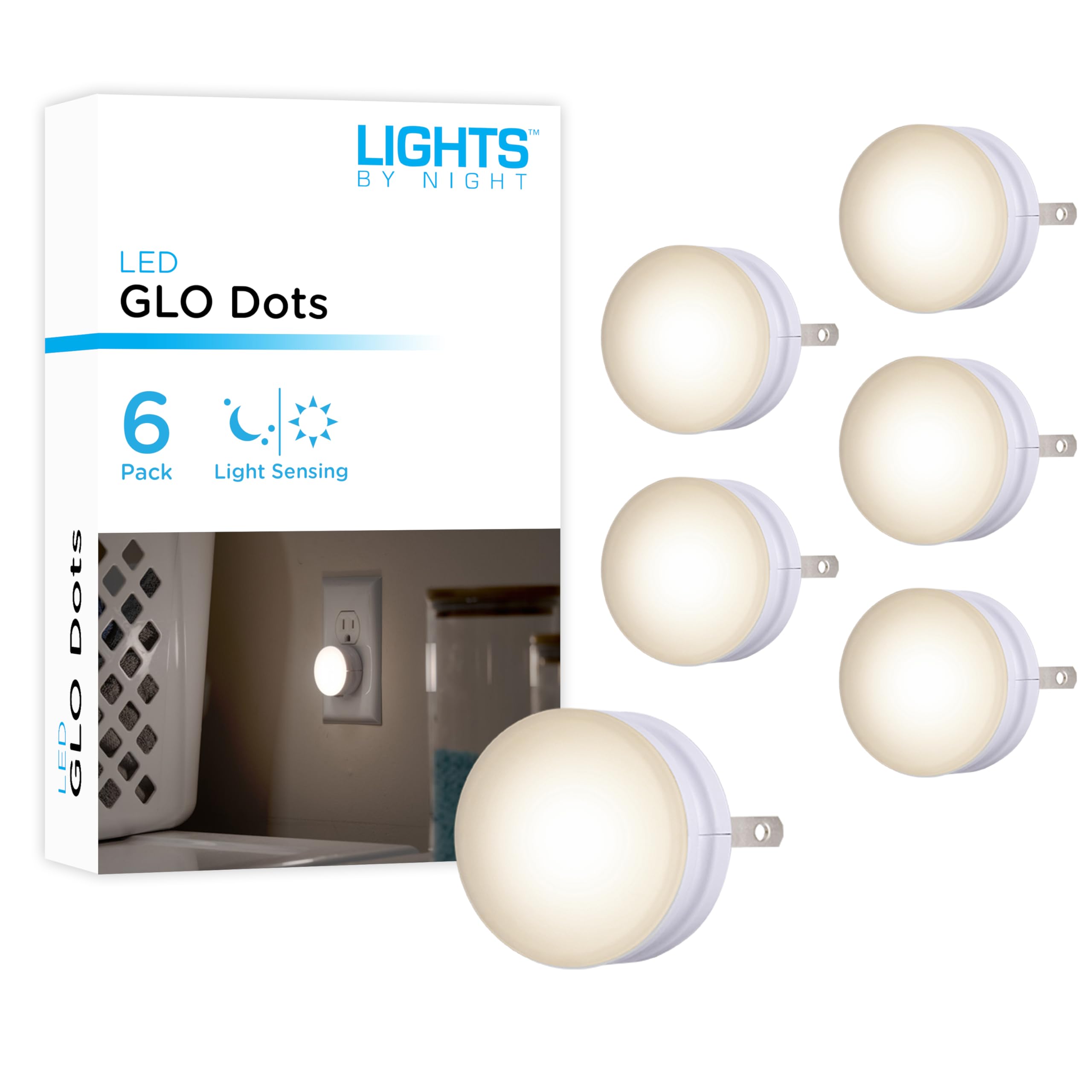 Lights By Night Mini LED Night Light, Plug-In, Dusk to Dawn Sensor, Warm White, Compact, Ambient Lighting, LED Lights for Bedroo