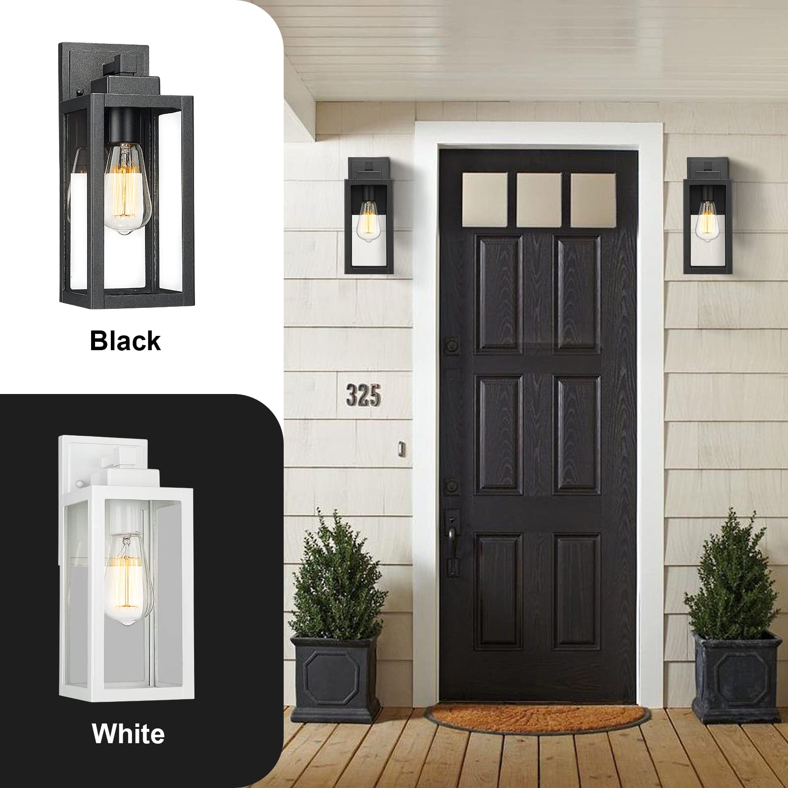 Darkaway Wall Mounted Outdoor Lights, Waterproof Lanterns, 13" Black, 2 Pack, Modern Design for Porch and Patio