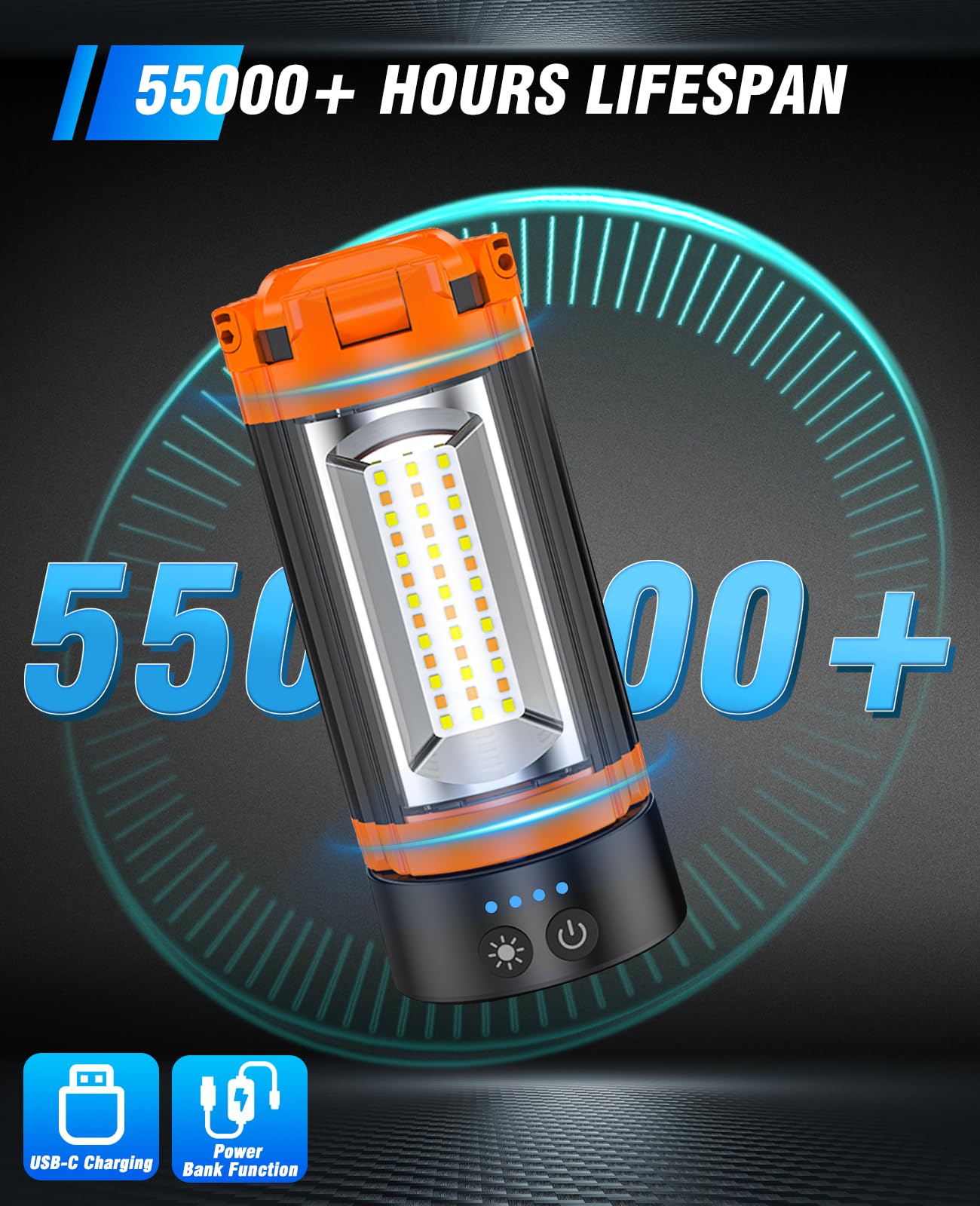 Akofun 12000Mah Camping Light With Stand, Rechargeable Work Light, 10000 Lumen Dimmable Cordless Work Light With 3 Led Lamp Head