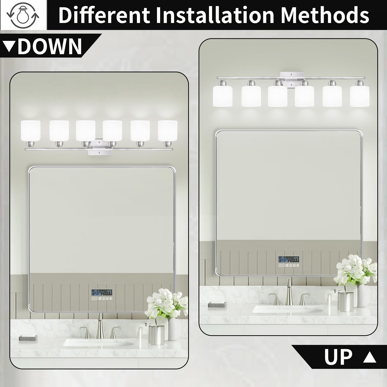 FAISHILAN Brushed Nickel Vanity Light 6-Light Bathroom Fixture with Frosted Glass Shades, 38 Inch, E26 Socket, Model FSL-212--NBN-6
