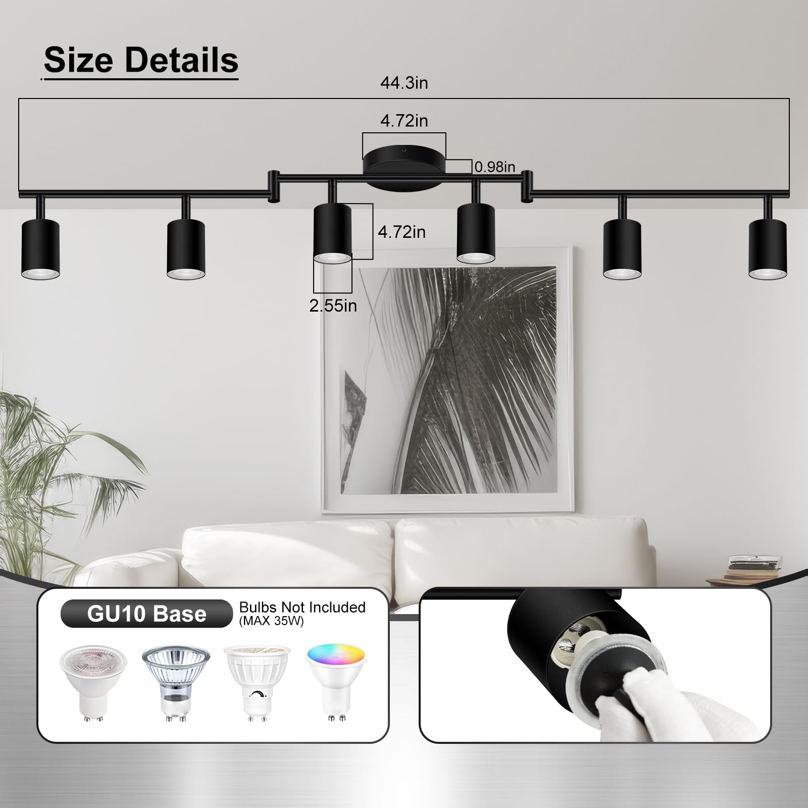 Auquee 6 Light Track Lighting Fixtures Ceiling  Matte Black Kichen Track Lighting Fixtures With Rotatable Light Heads  Foldable Lamp Arms  Modern Led Track Lights For Kitchen/Hallway  No Gu10 Bulb
