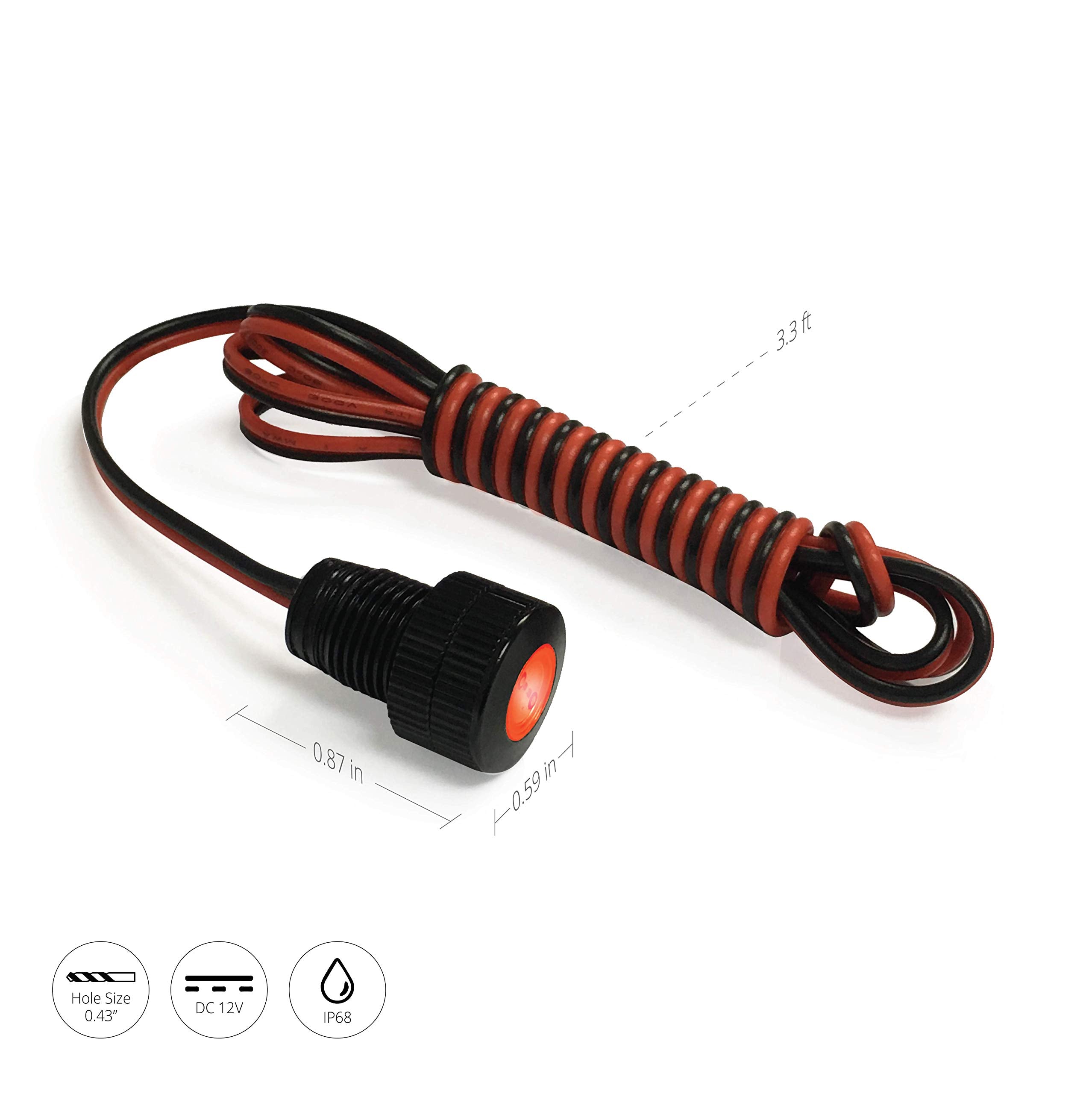 Brightest Light Bolt - Flush Mount 12V Led Light For Bumper, Grille, Cars Interior, Dash, Ambient Lighting, Motorcycle W/Sleek Aluminum Housing & Screw Nut (11 Mm Black, Red Led)