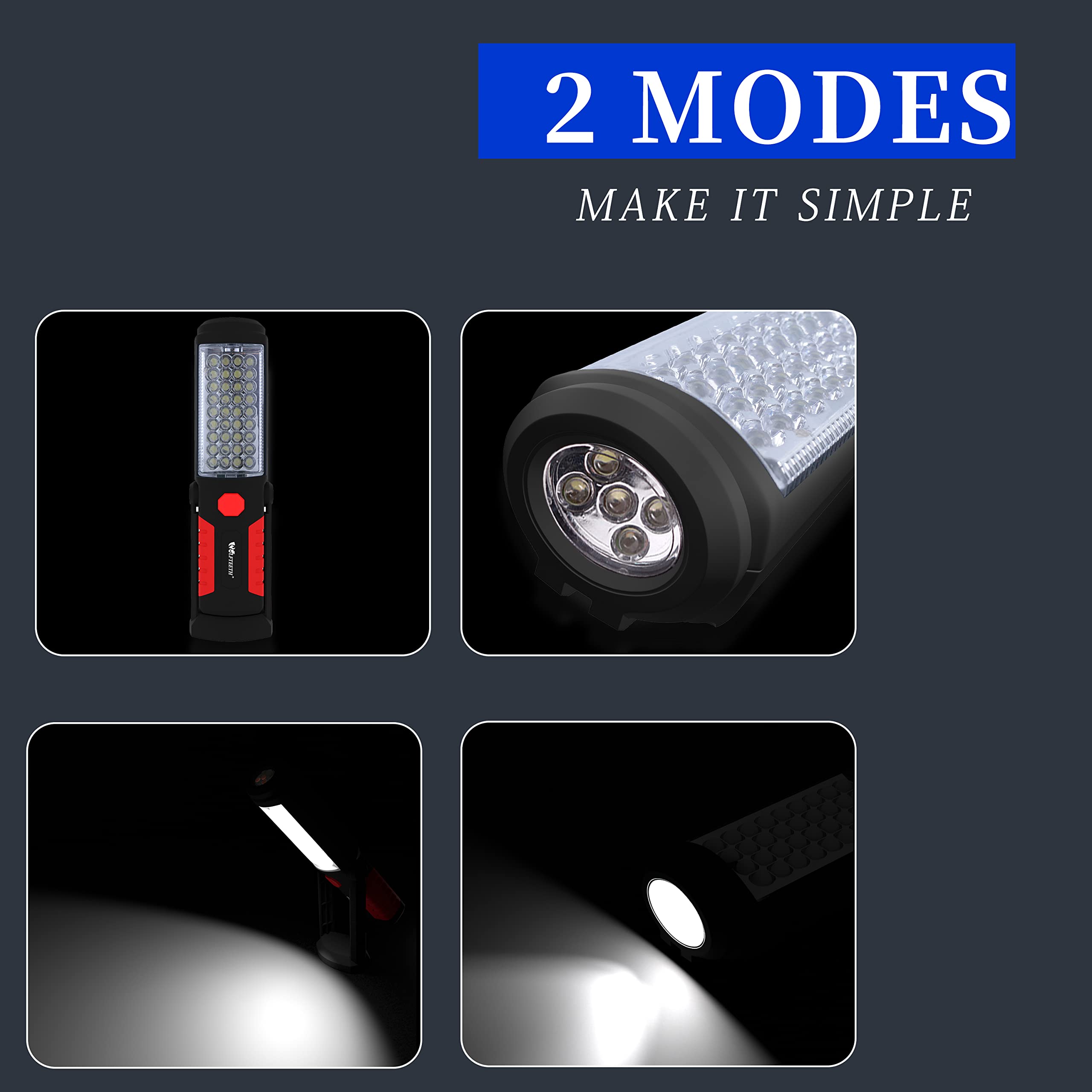 Wolfteeth Magnetic Flashlight, Led Work Lights Flashlights For Emergencies, 360° Rotate Mechanic Tools, Fall Camping Outdoor Tools Christmas Gift For Dad, Husband, Handyman