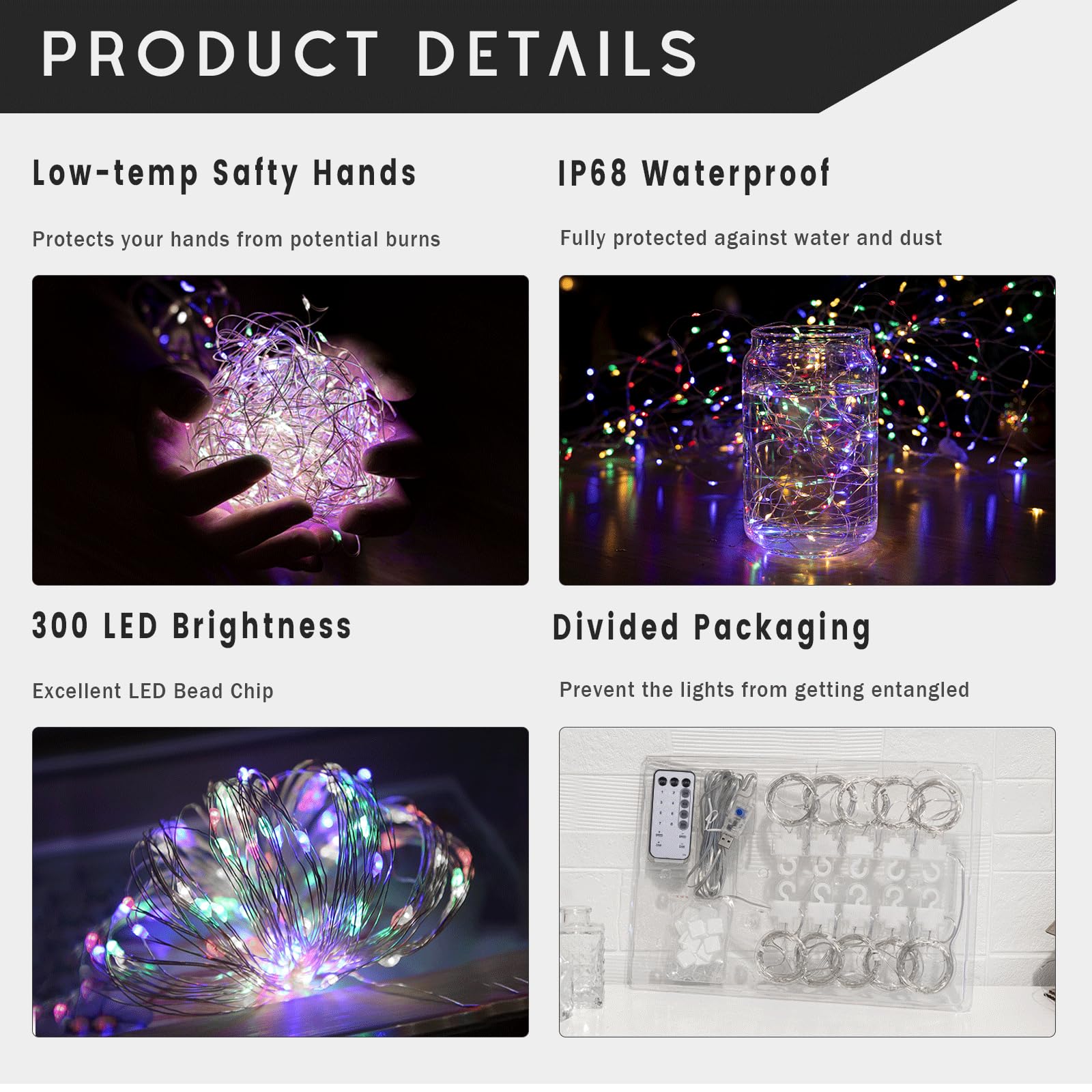 NWLIGHT Fairy Curtain Lights, 300 LED, 9.8x9.8 Ft, Multicolor, 8 Flashing Modes, USB Plug for Indoor/Outdoor Use