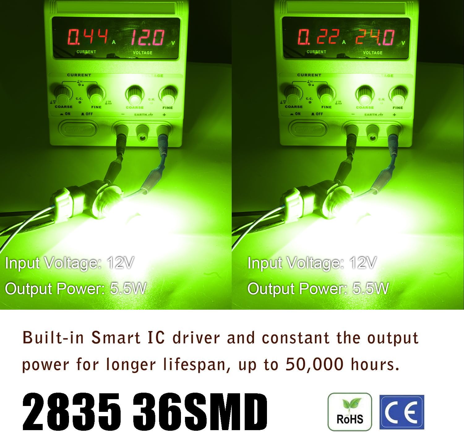 KISLED H10 LED Fog Light Bulbs, 3000lm, 2835 Chips, Projector Lens, Lemon Green
