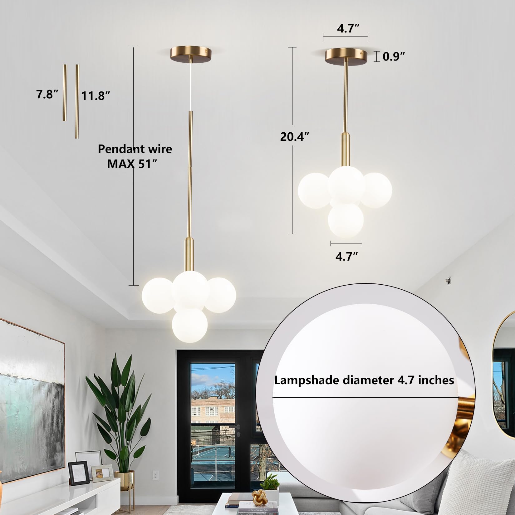Modern Gold Chandelier - 5 Lights Globe Glass Sputnik Ceiling Lights Fixture Mid-Century Bubble Pendant Light For Dining Room Br