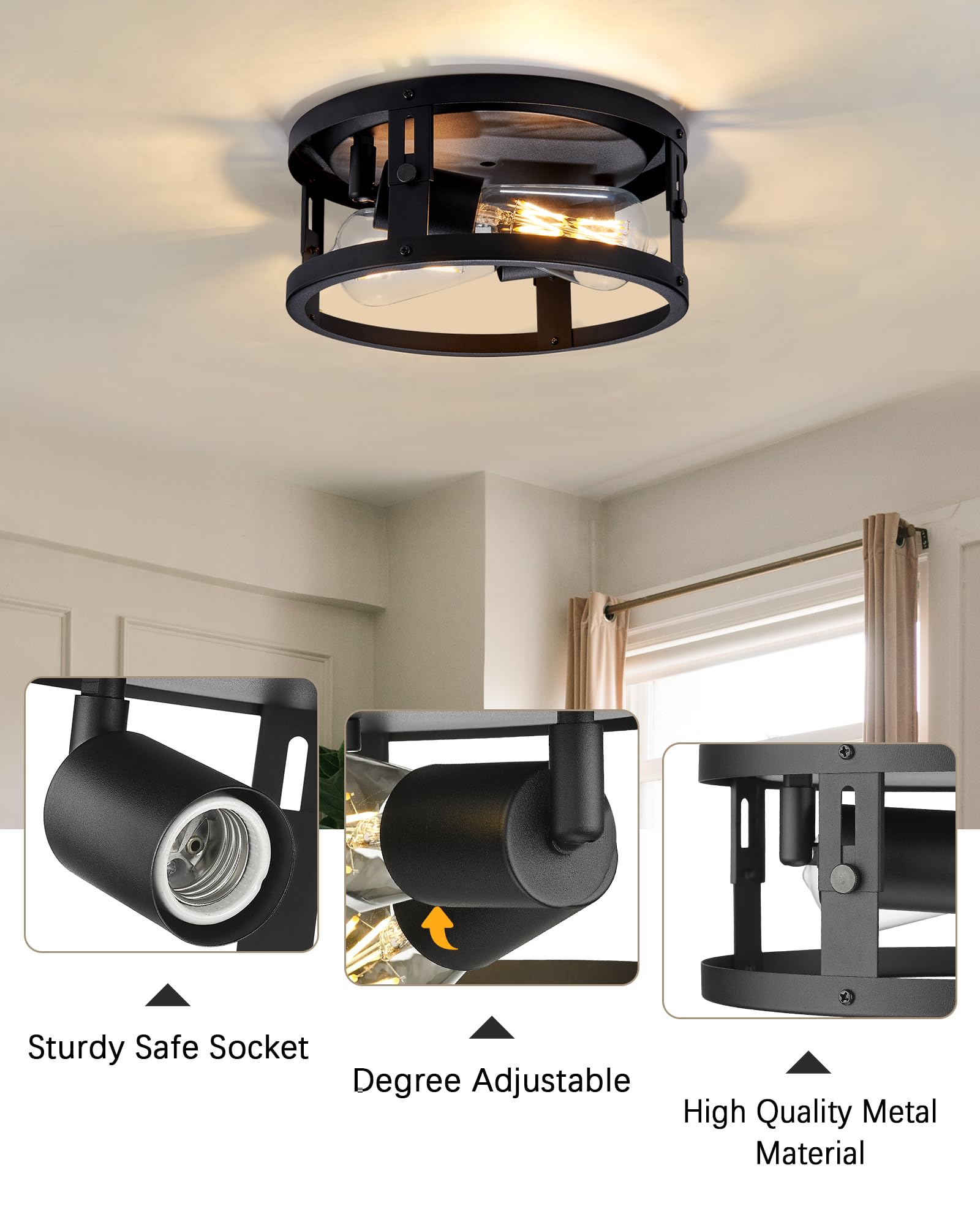 Foitton 2 Pack Black Metal Cage Ceiling Light Fixtures For Hallway, Kitchen, Bedroom