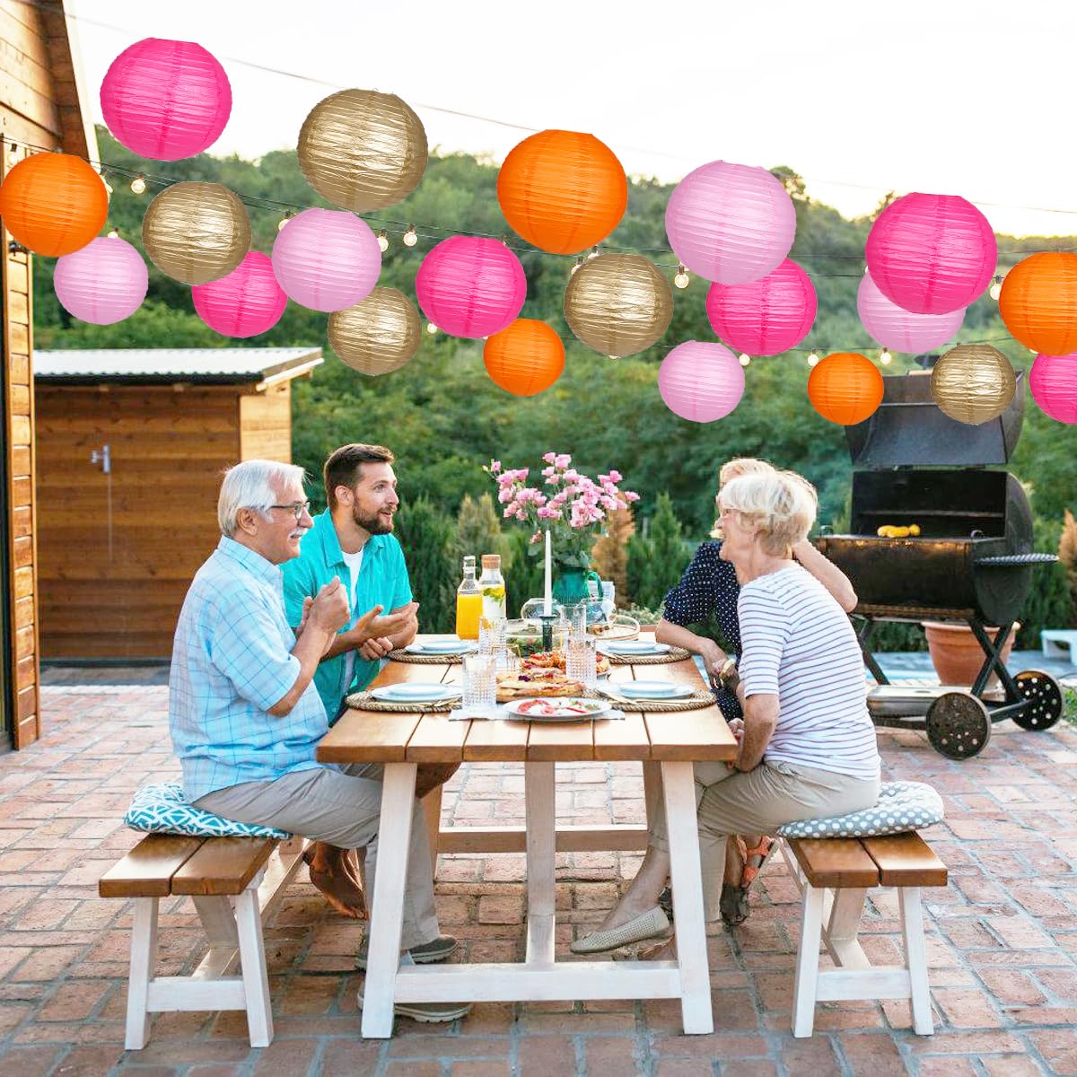 Yunxuan Paper Lanterns Gold White Round Hanging Chinese Lanterns For Wedding Birthday Party Boho Baby Shower Decorations Pack Of