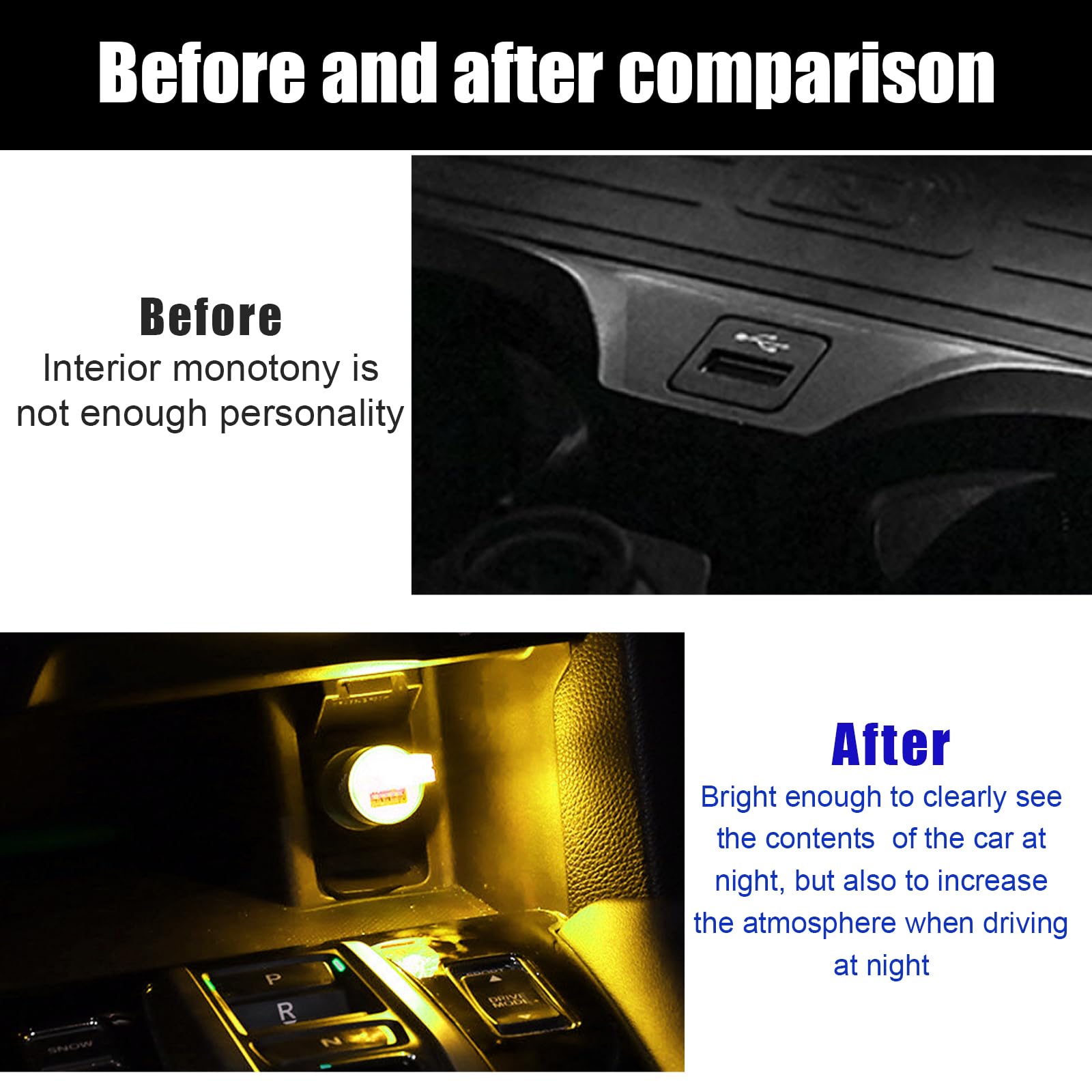 Sylvil 2 Pcs Usb Led Car Interior Atmosphere Lamp  Portable Mini Led Night Light  Plug-In Usb Interface Trunk Ambient Lighting Kit  Universal Interior Car Accessories (Yellow)