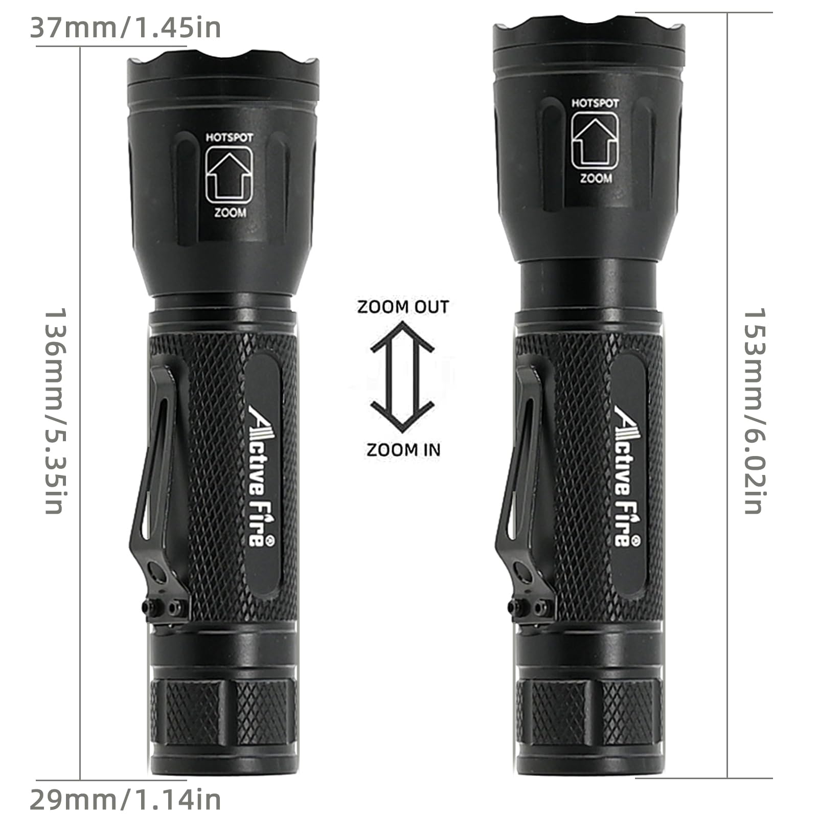 ACTIVEFIRE 4 in 1 Tactical Flashlight, RGB Zoomable Waterproof Torch, Model X32, Black