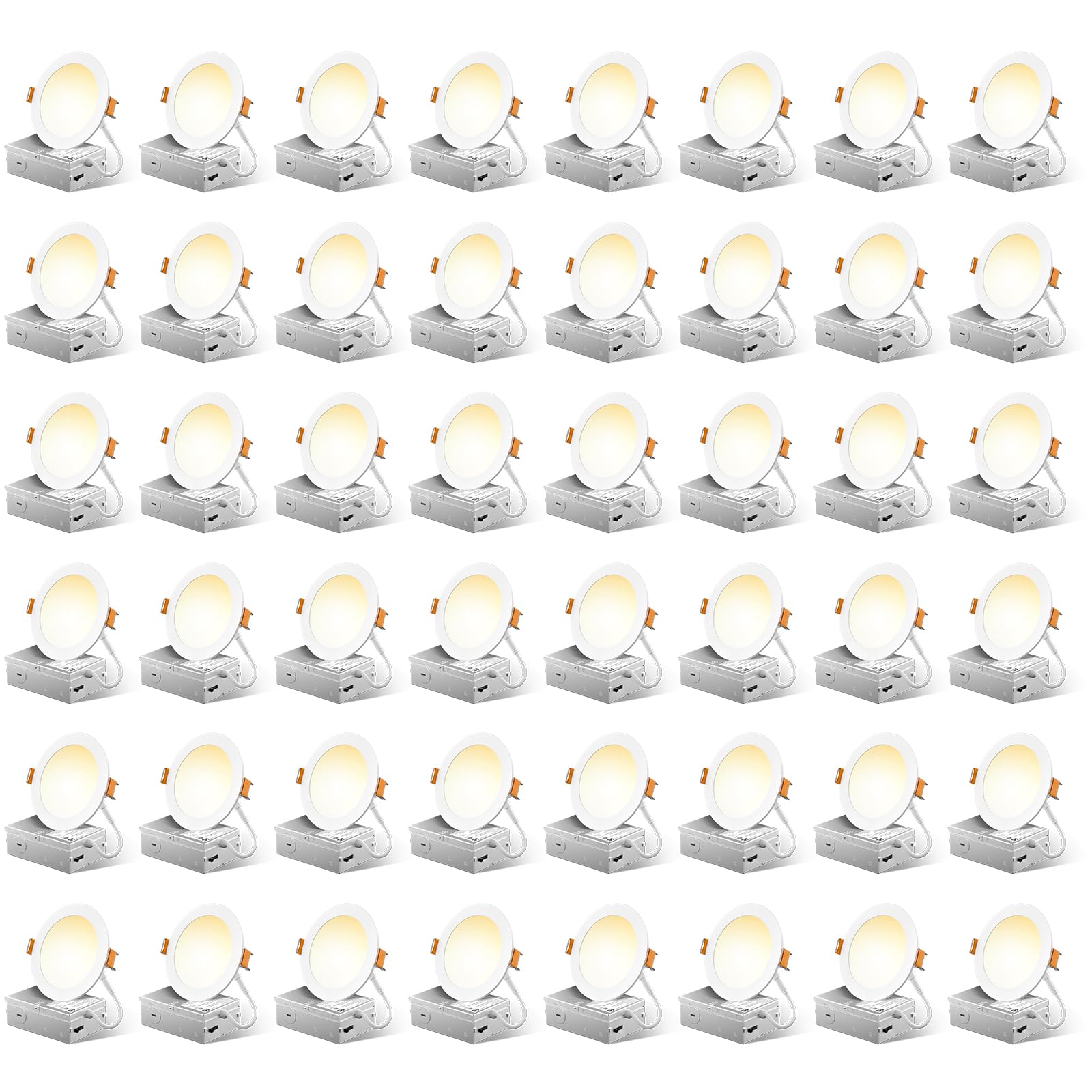 Freelicht 48 Pack 4 Inch 5Cct Ultra-Thin Led Recessed Ceiling Light With Junction Box, 2700K/3000K/3500K/4000K/5000K Selectable, 700Lm Brightness, Dimmable Canless Wafer Downlight, 10Weqv90W-Etl&Fcc
