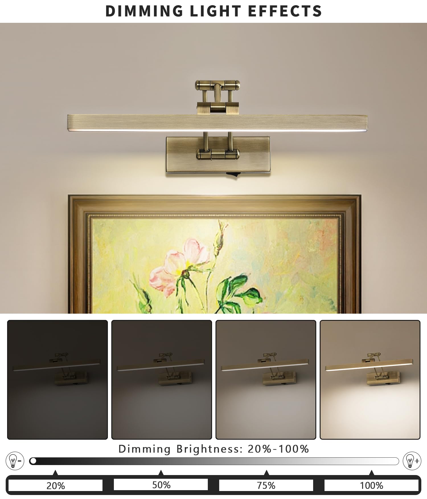 Pasoar Led Wireless Picture Lights For Wall Rechargeable, Battery Operated Art Light For Paintings, 3Cct Dimmable, 15.7'' Finish