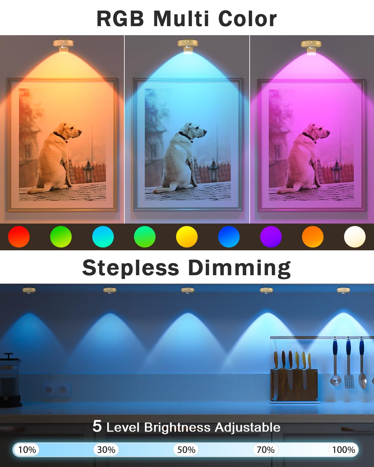 Willed Wireless Picture Lights For Wall,Puck Lights With Remote,1200Mah Rechargeable Battery Operated Wall Lights,9Rgb Colors,Di