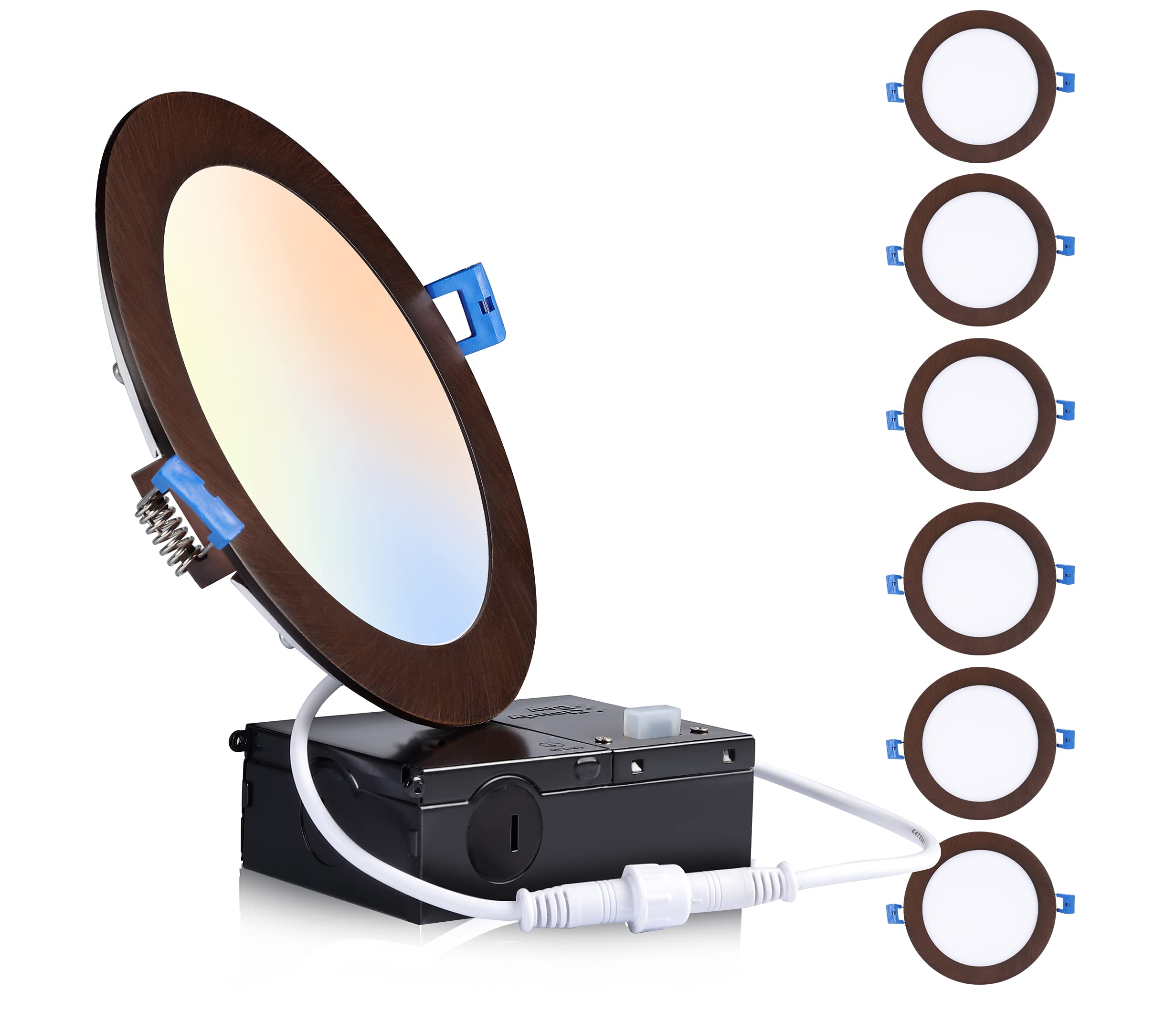 Cloudy Bay 6 inch 3000K/ 4000K/ 5000K Three Color Temperature Selectable,Dimmable 15W CRI90+,Ultra Thin LED Recessed Light with 