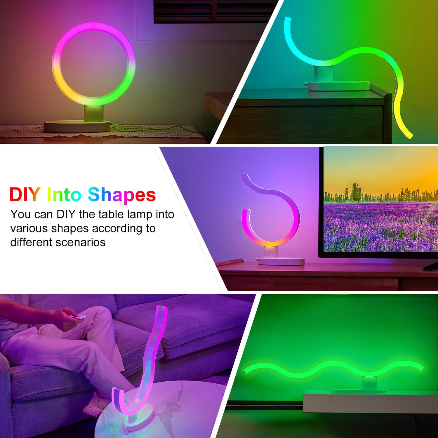 Transformable Smart RGB+IC Modern Table Lamp, Sync Music Color Changing Table Light for Game, Parties, Ring-Shaped Night Light f
