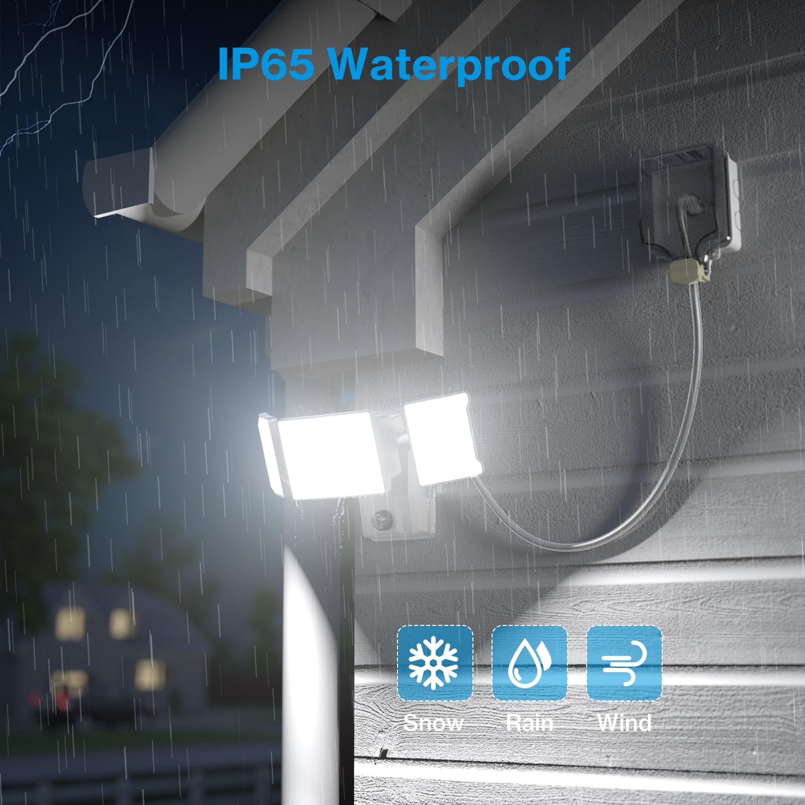 Olafus 60W Plug in Flood Lights Dusk to Dawn Outdoor Lighting, IP65 Waterproof LED Security Light with Remote Control, 6000LM, 6