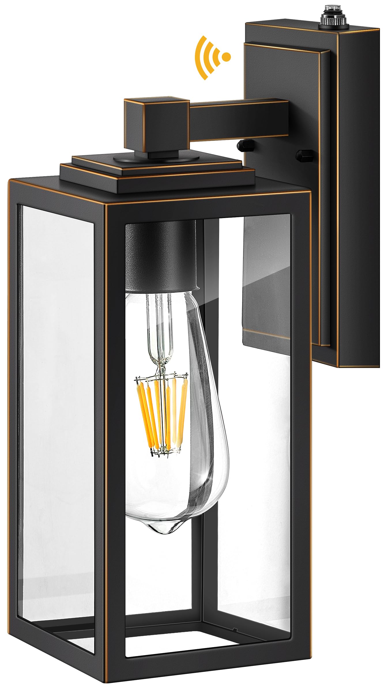 VIANIS Dusk to Dawn Outdoor Wall Light, 12in  Waterproof Aluminum Sconce, Black Gold Trim, Model V81111KG