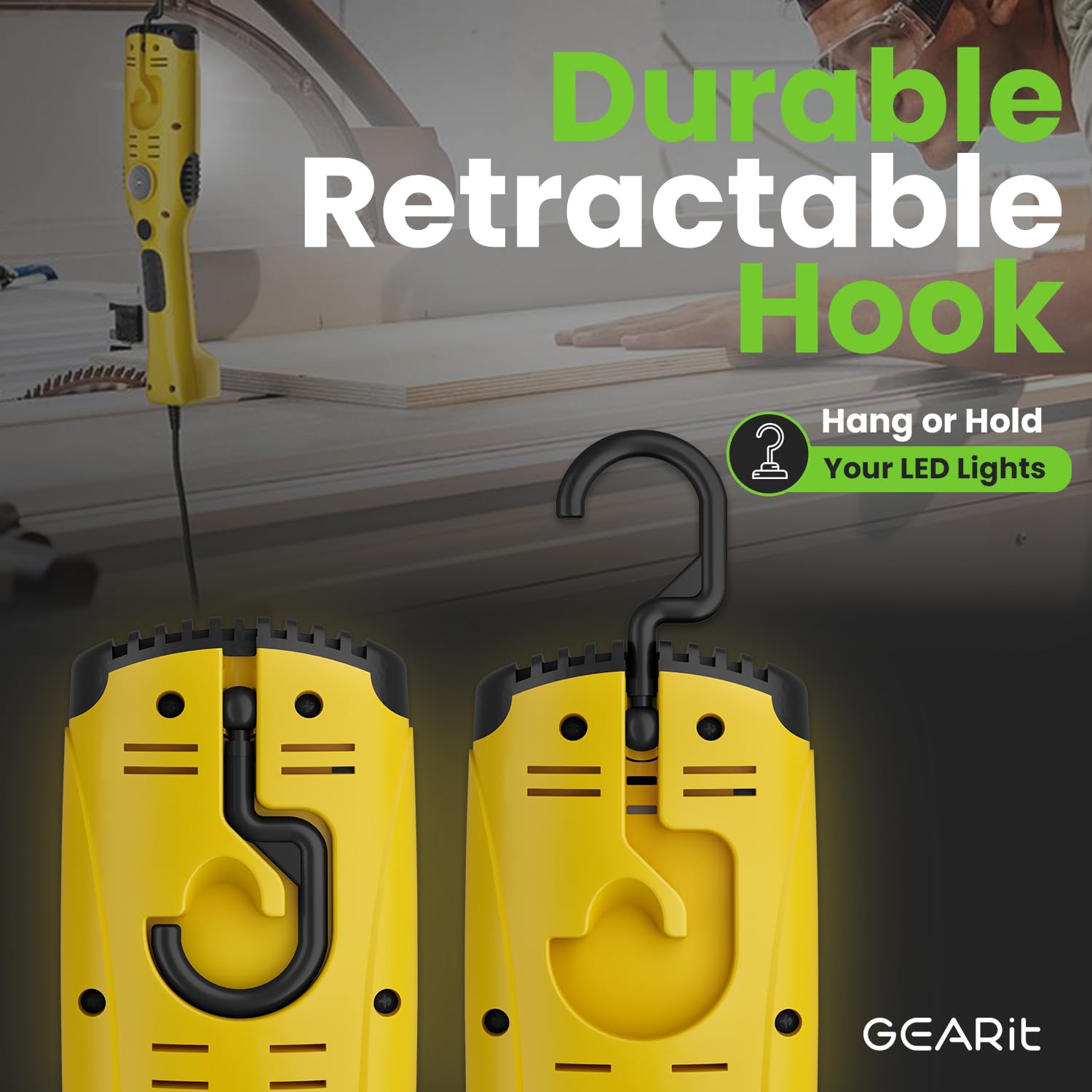 Gearit Led Work Light (20 Feet) 1200 Lumen Cob Led - 16 Gauge Sjtw Indoor/Outdoor Nema 5-15R Extension Cord - Handheld, Rotating Hanger, Magnetic Base For Auto Mechanic And Construction - 20Ft