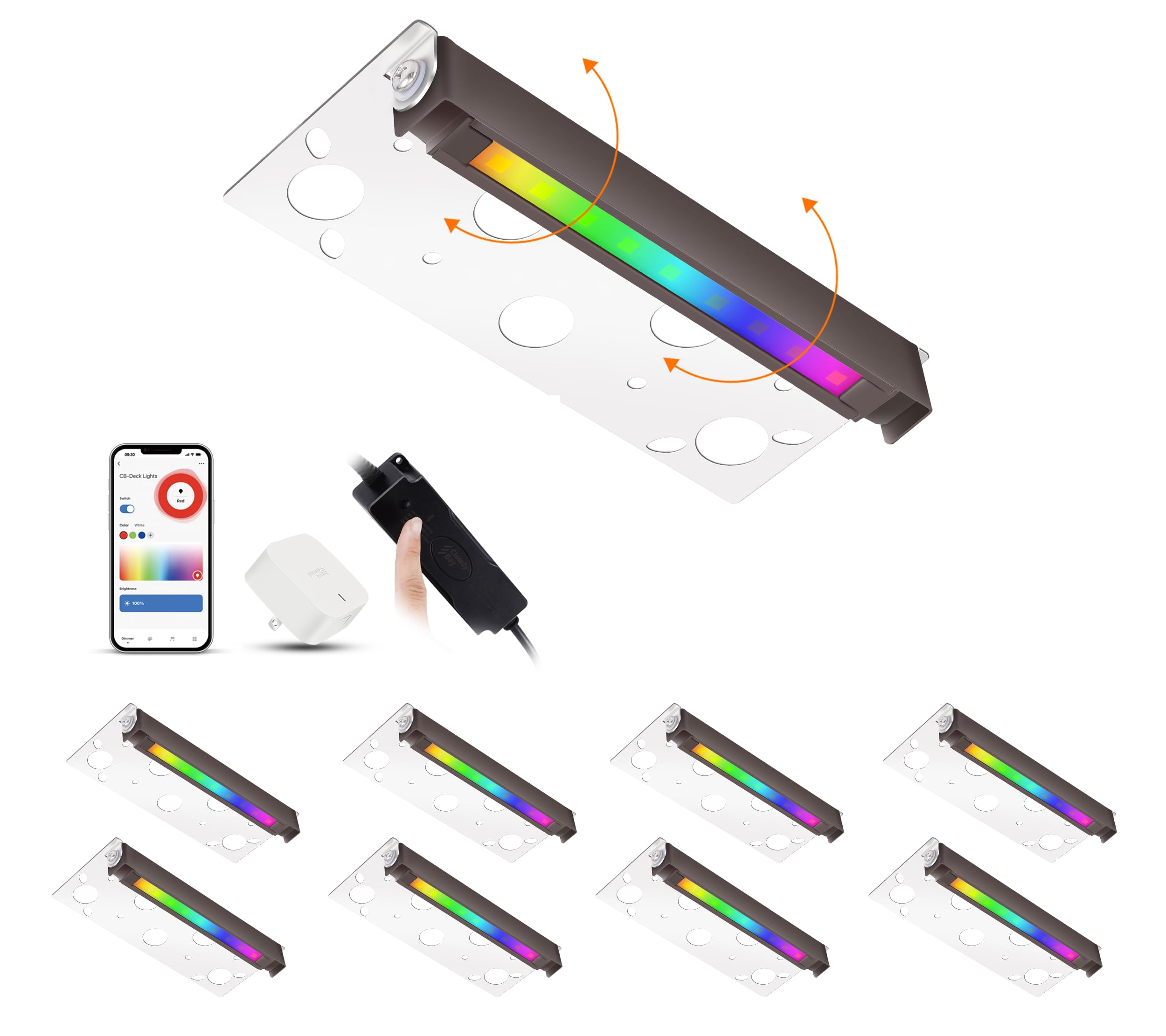 [8 Pack] CLOUDY BAY Low Voltage 7 Inch Smart Hardscape Lighting,3.5W LED Paver Light,2700-6500K,1.5W RGB Color Changing,Compatib