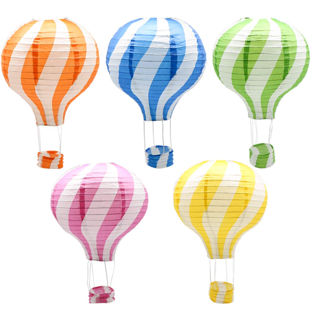ADLKGG Hanging Hot Air Balloon Paper Lanterns Set, Colourful, 12 inch, Pack of 5 Pieces