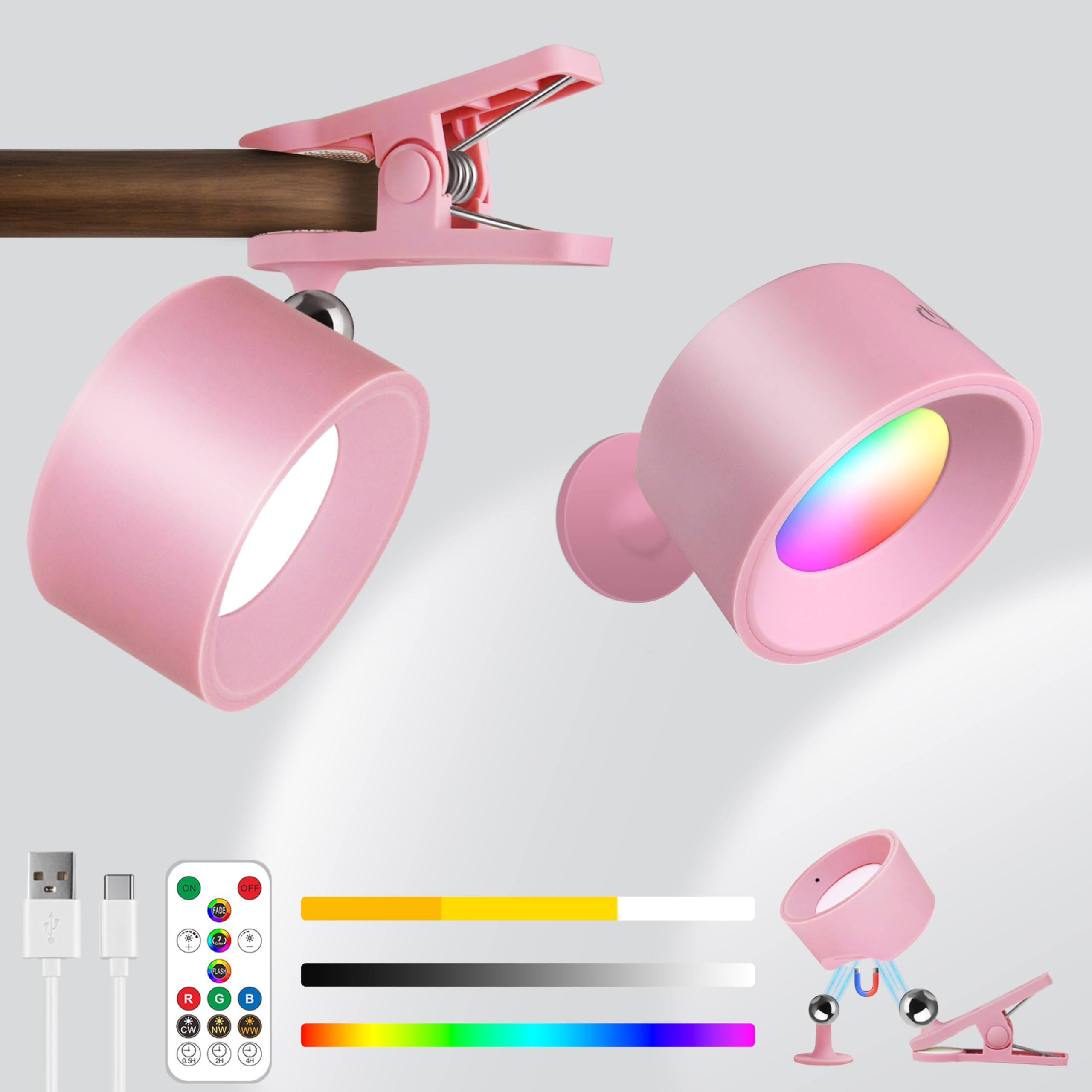 Adetu Led Wall Mounted Lights, Usb Rechargeable Wall Sconces Lamp, 3 Color Temps & Remote, Magnetic Clamp Light 360 Rotation Dim