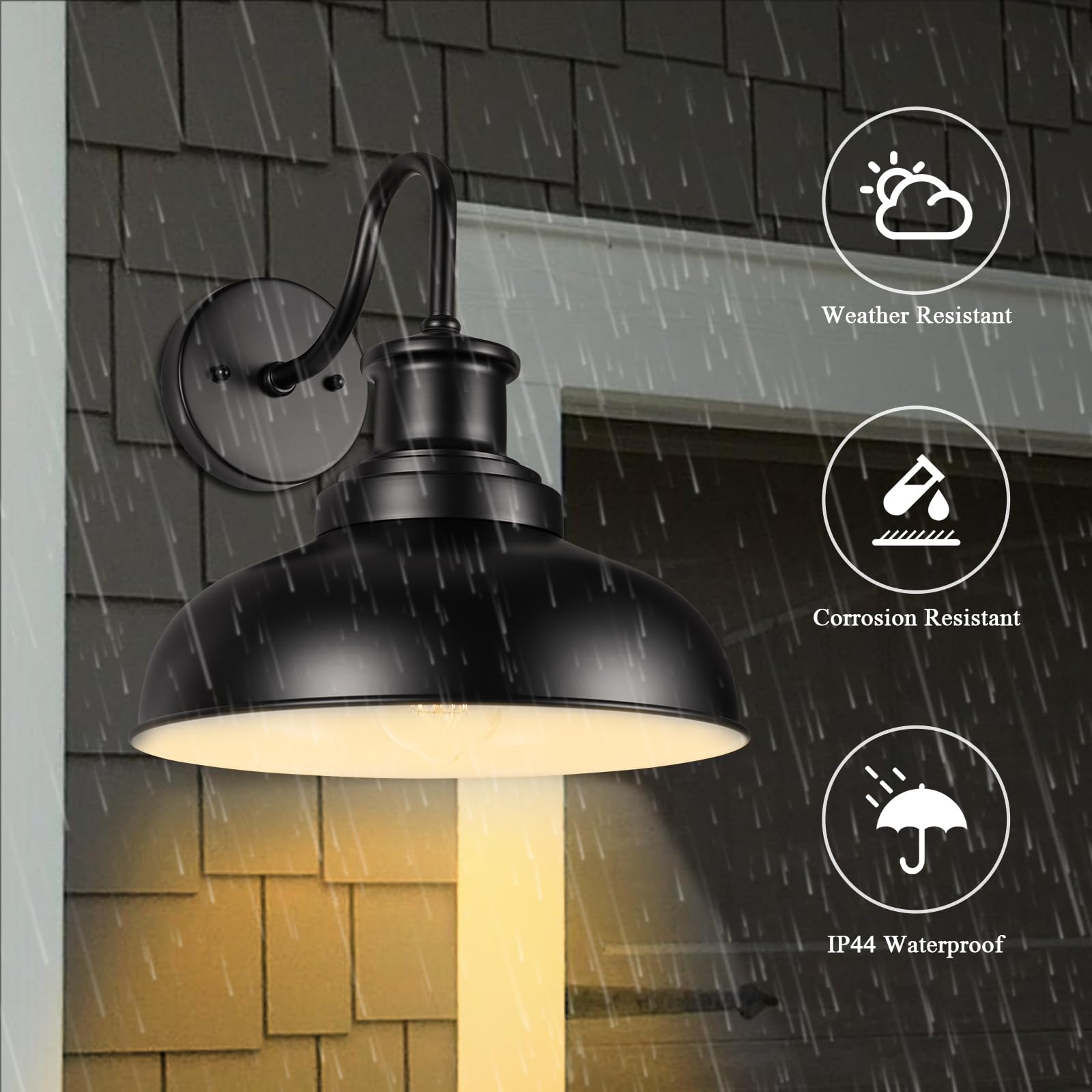 Diyel Outdoor Gooseneck Barn Light Outdoor Wall Sconce Farmhouse Exterior Wall Mount Light Vintage Wall Lighting Fixture Industrial Black Wall Lantern For Porch, Entryway, Garage, Rz007-2 Bk+Wh