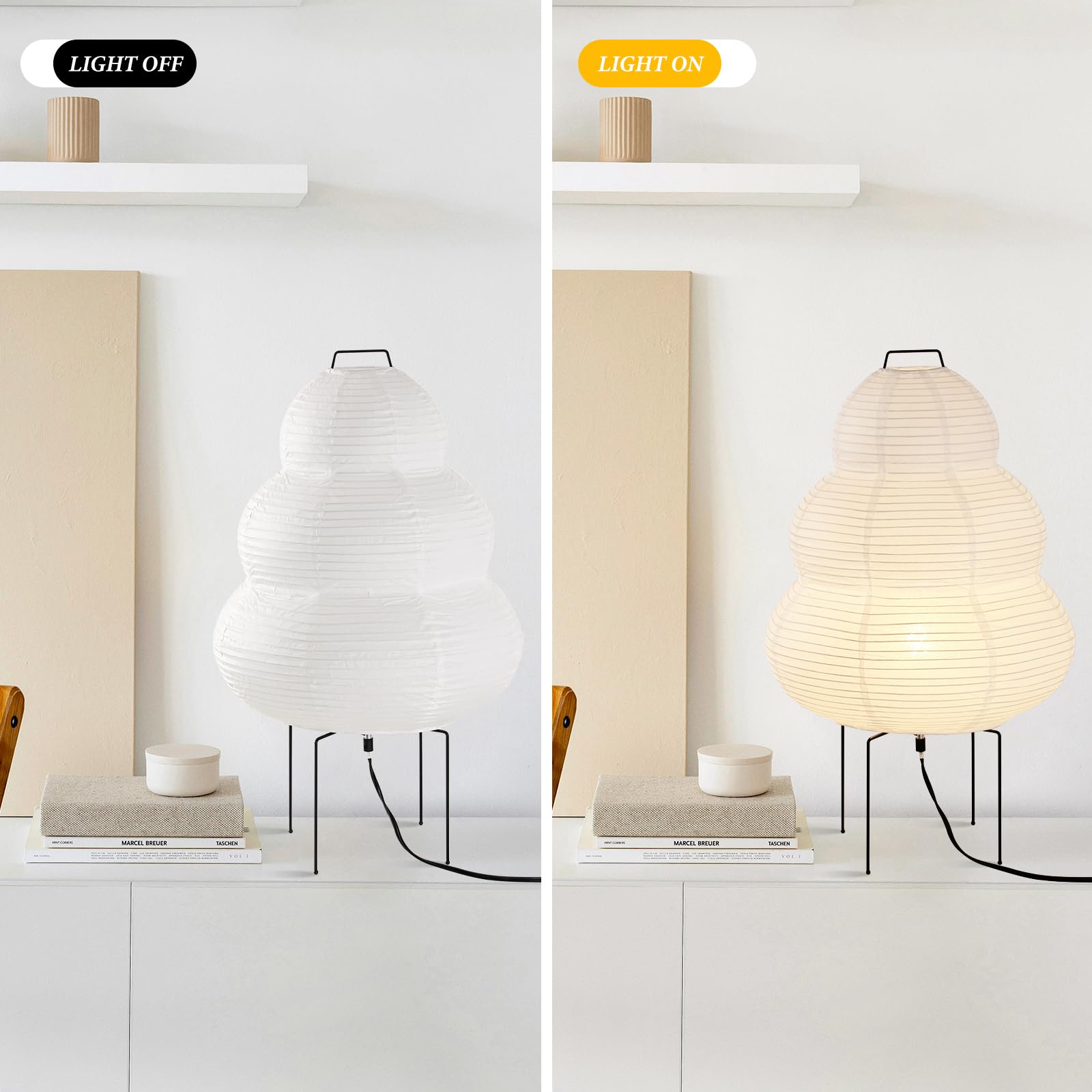 Noguchi Rice Paper Lamp, Akari Floor Lamp, Japanese Lantern Ideal For Bedside, Living Room, And Japandi D  Cor (Bulb Included)
