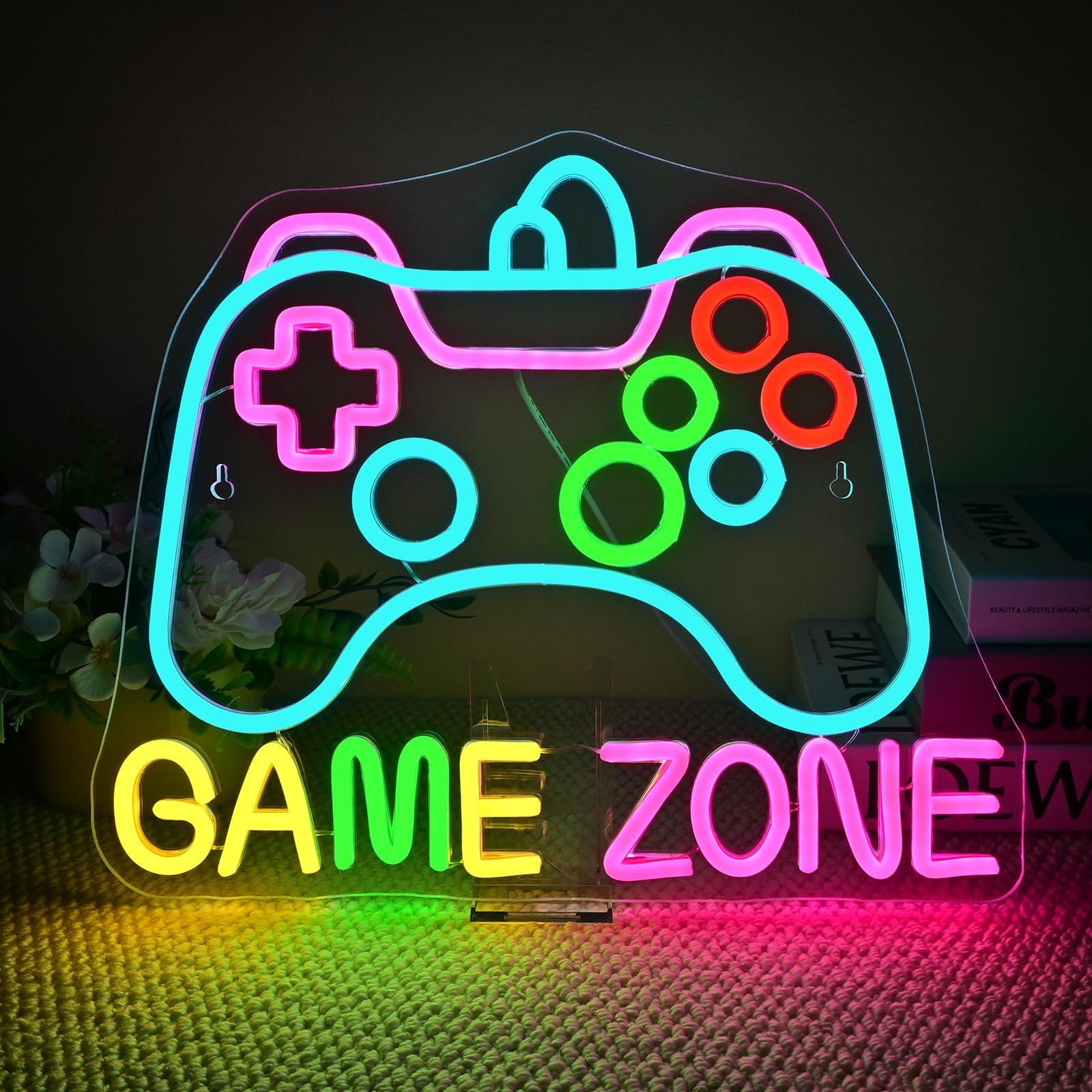 Wanxing Gamer Neon Sign USB Powered Dimmable Light for Game Room, 16.5inx7.8in, Colorful Game Zone Decor