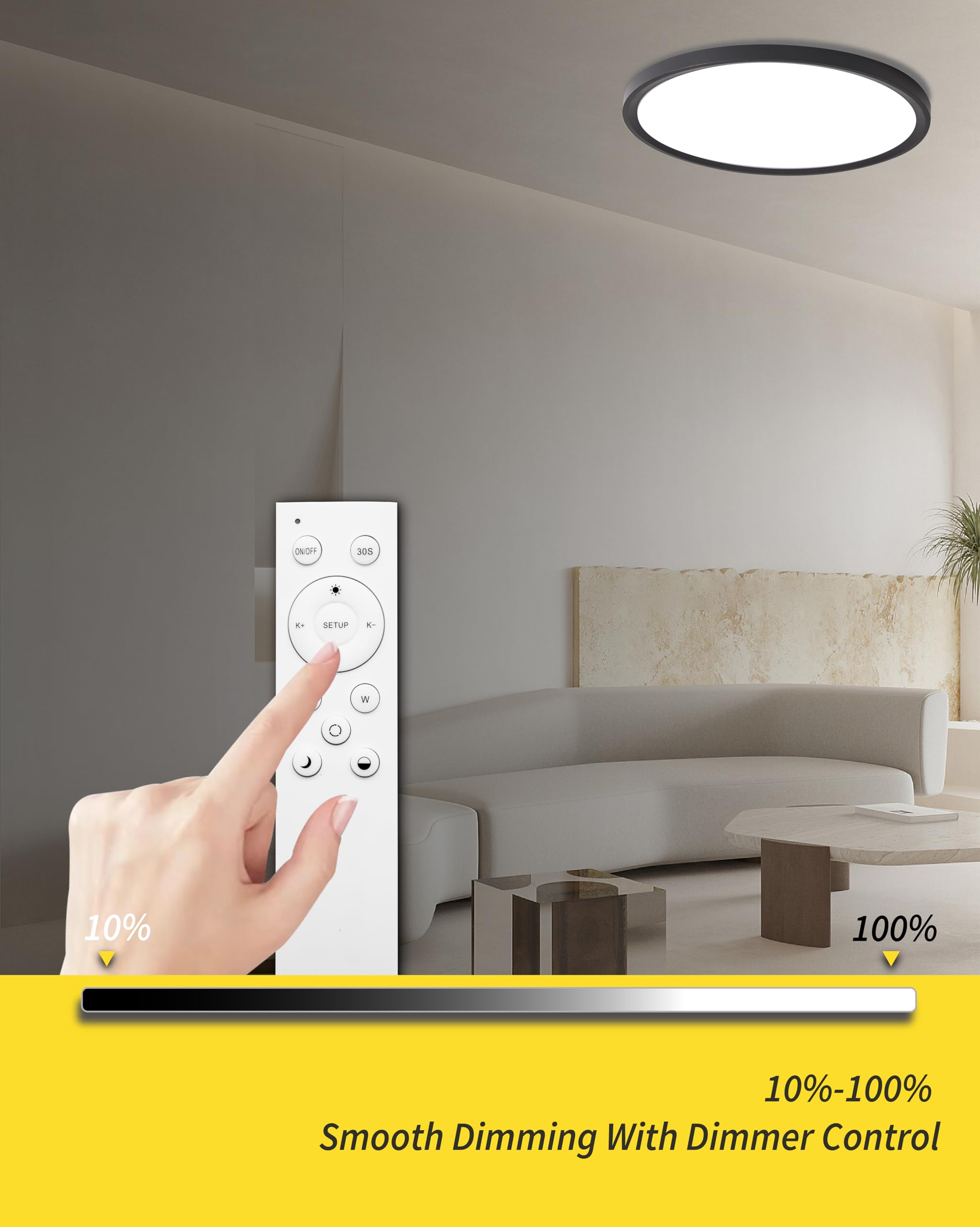 Bright Future Lighting 4-Pack Remote Control Dimmable LED Ceiling Light, 12 Inch, 24W, 2700K-6000K, Black