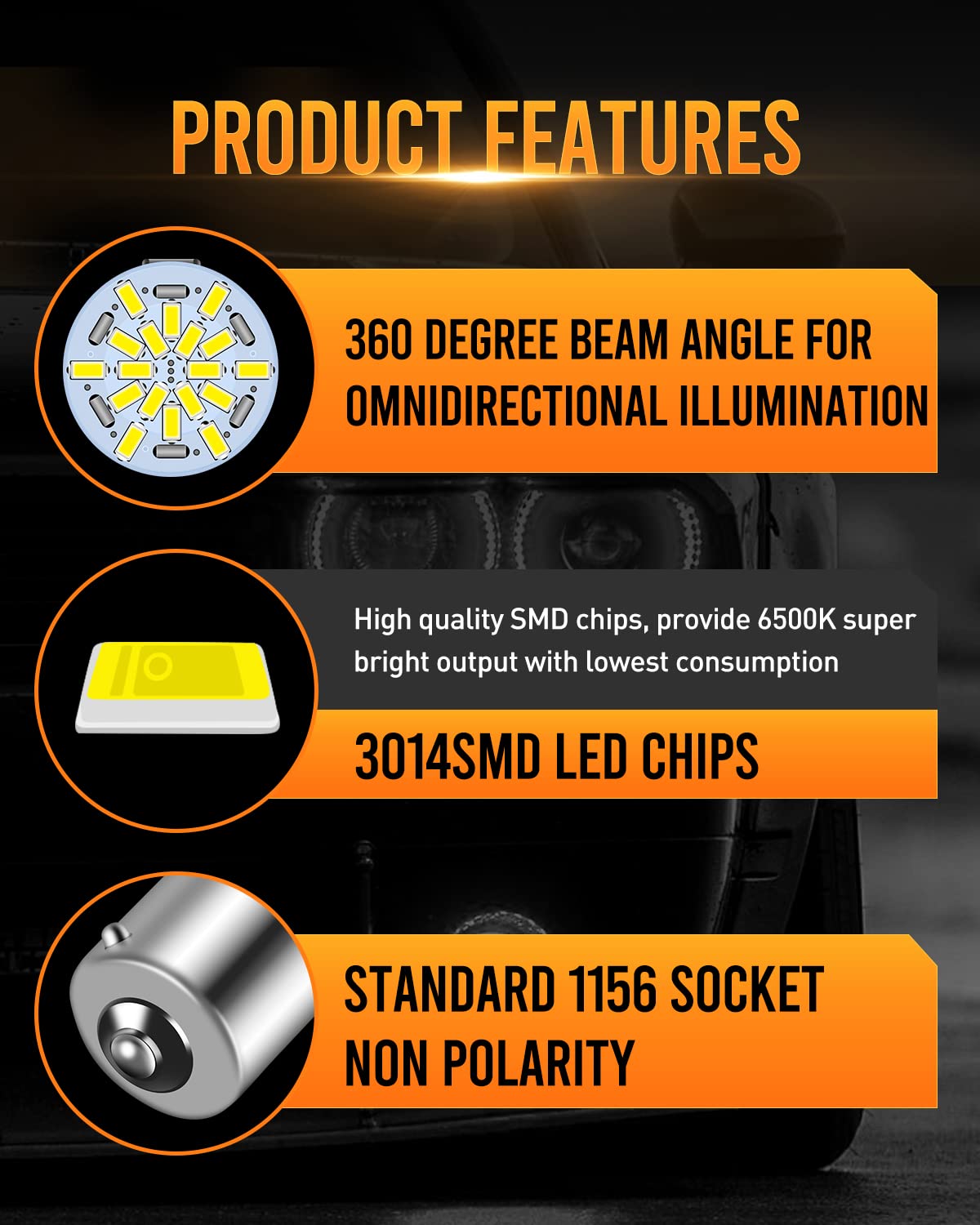 LUYED 1156 LED Reverse Light Bulb,1141 1003 7506 BA15S Bulbs,Super Bright Low Power for Truck Car Tail Lights Rv Lights,White,Pa