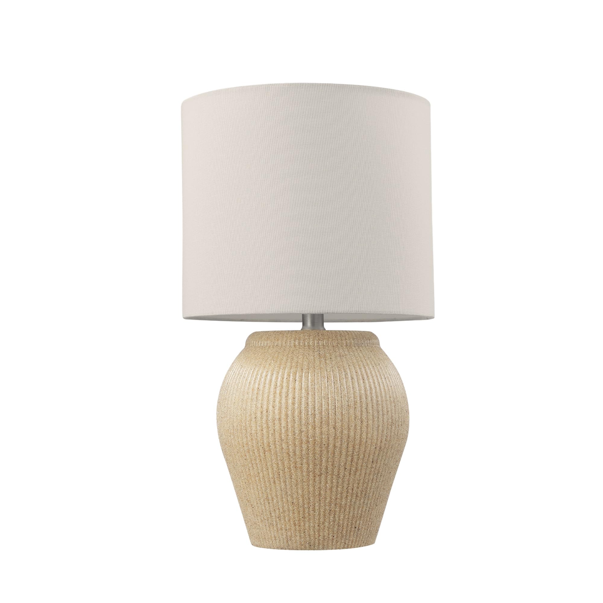 Globe Electric 61000049 18 Ceramic Table Lamp, Soft Beige Finish, Textured Base, White Linen Shade, On/Off Rotary Switch on Sock