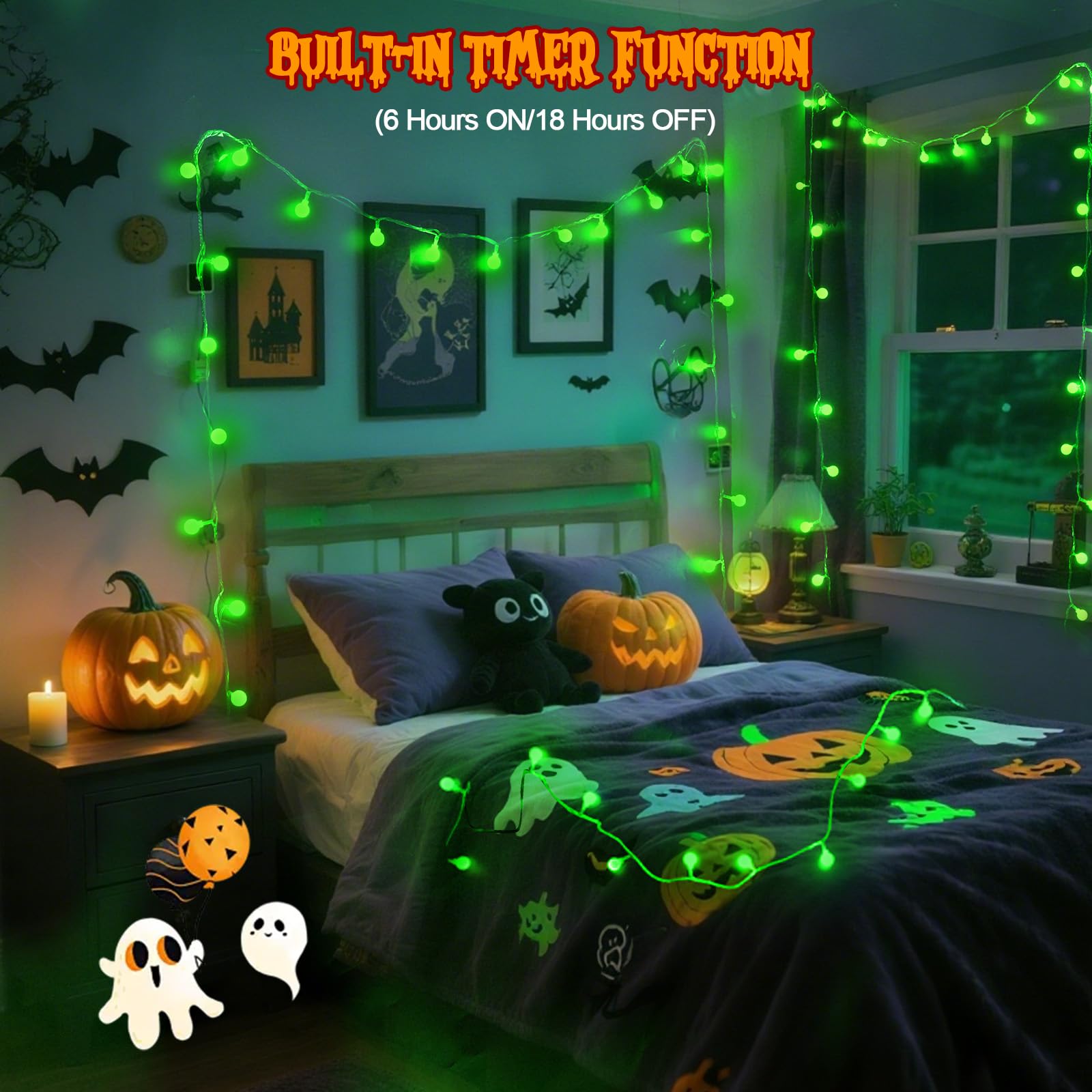 LORRYTE Connectable Green Christmas Lights - 100 LED Globe String Lights, 43FT, Waterproof, 13 Modes, Indoor/Outdoor Decor