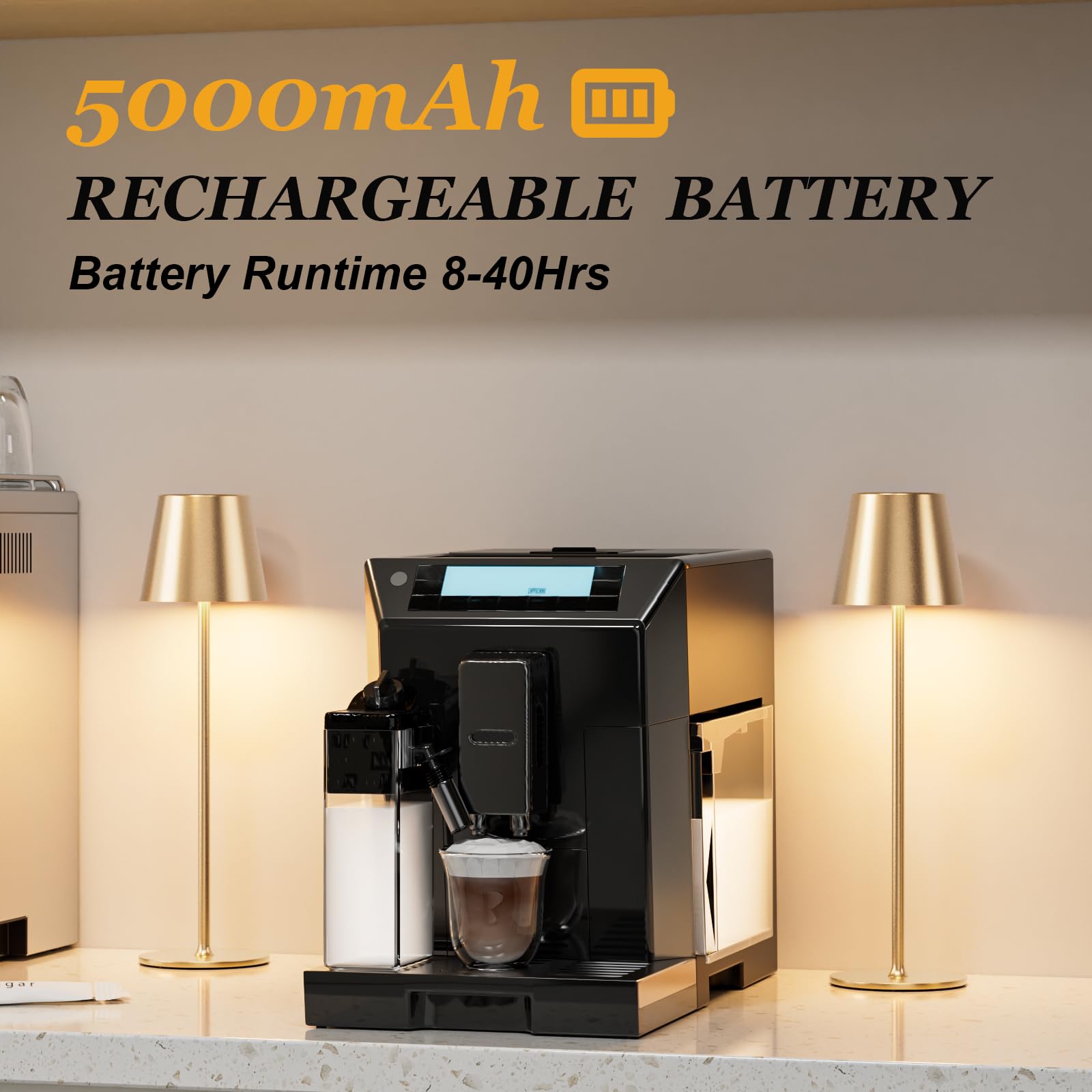 Kakanuo Cordless Table Lamp - 2 Pack Gold, 5000mAH Battery, Waterproof LED, Touch Control, 3 Color Dimming, Circle Shade