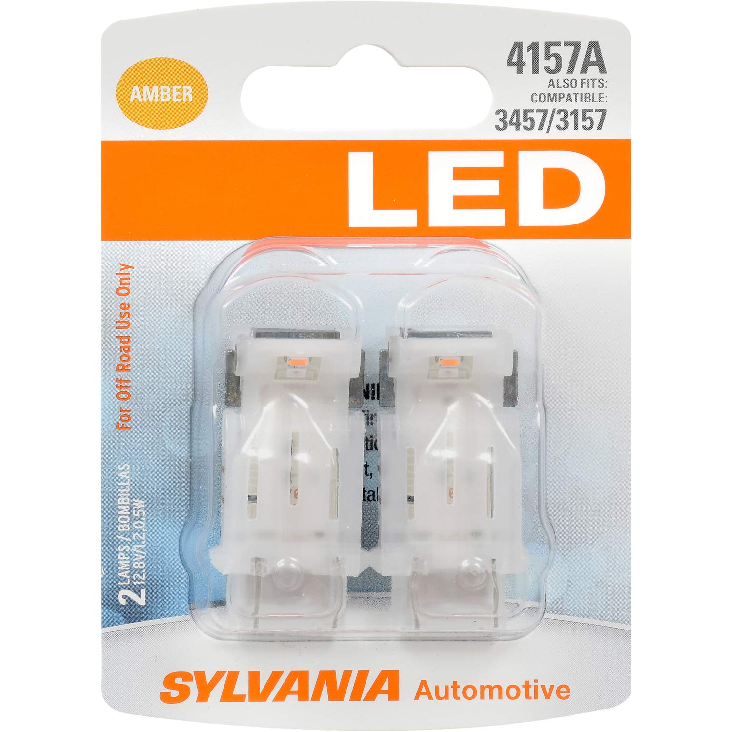 SYLVANIA 4157 LED Amber Mini Bulb - 2 Pack, Ideal for Park and Turn Lights, Bright LED, Model 4157ASL.BP2