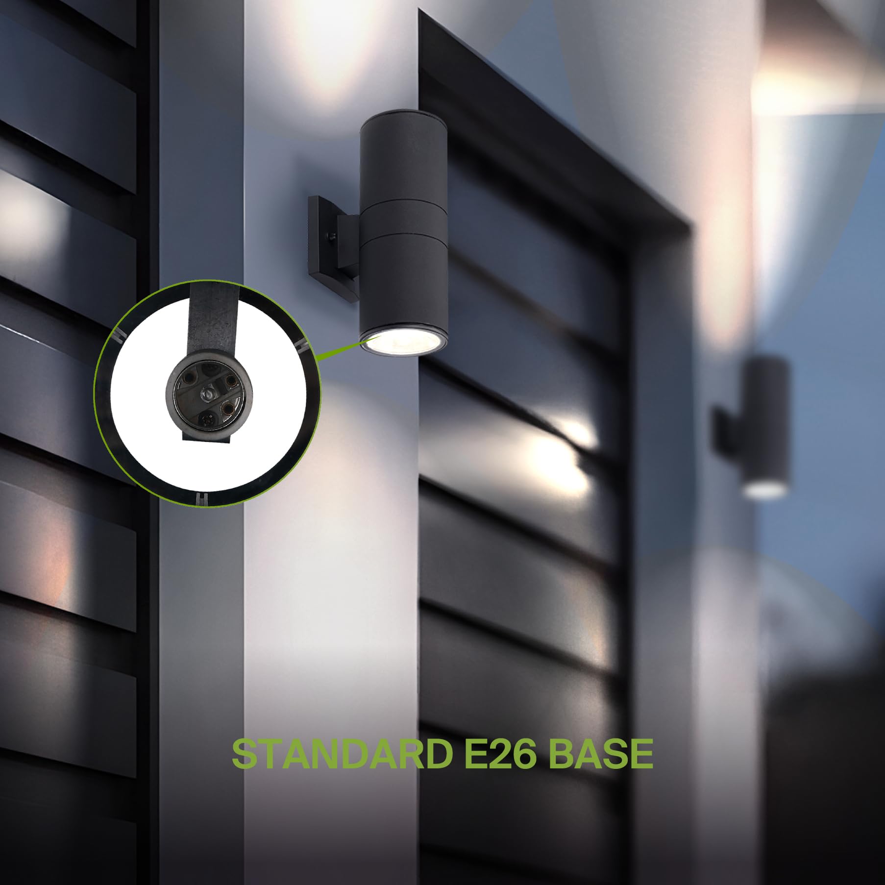 ASD 2 Light Outdoor Wall Light Fixture - Up & Down, Black, Durable Aluminum, ETL Certified, 120W E26 Socket, 2 Pack